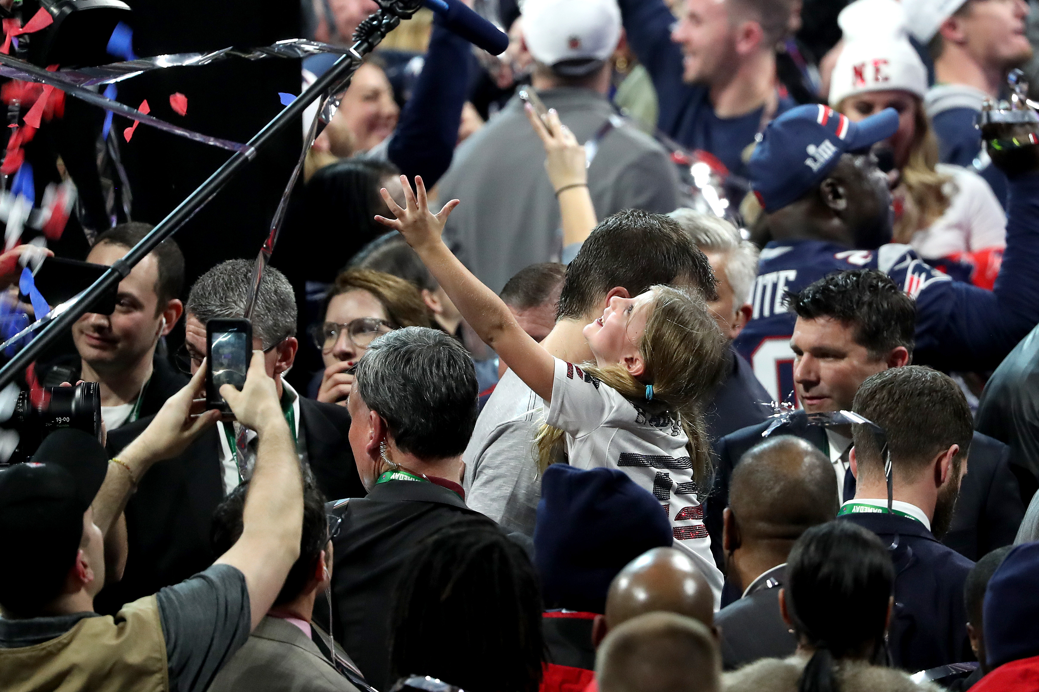ATLANTA, GEORGIA - FEBRUARY 03: Tom Brady #12 of the New England Patriots celebrates with Vivian Lake Brady after his 13-3 win against Los Angeles Rams during Super Bowl LIII at Mercedes-Benz Stadium on February 03, 2019 in Atlanta, Georgia. (Photo by Streeter Lecka/Getty Images) (Streeter Lecka—Getty Images)