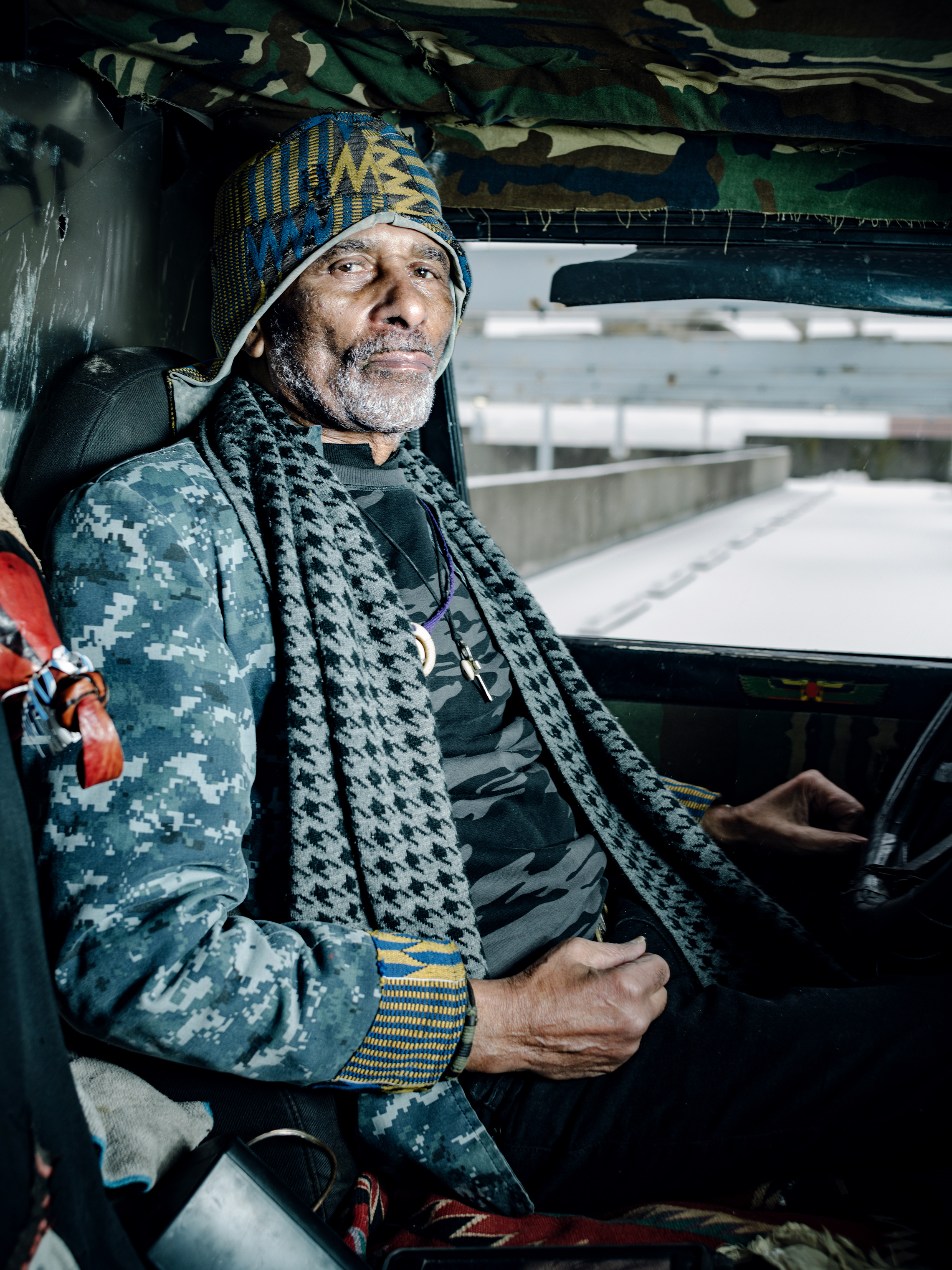 William "Tony" Maynard in Co-op City, Bronx, N.Y., on Feb. 20, sitting in the beloved Jeep that he has called home during road-trips nationwide. (Wayne Lawrence for TIME)