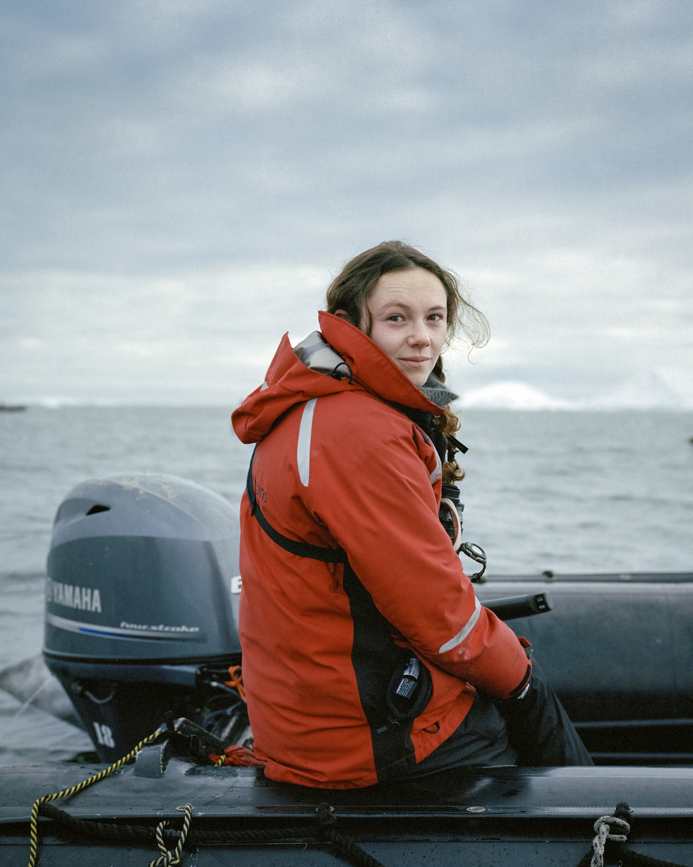 Justine Ryan, Polar historian and expedition guide from England, prepares her zodiac in Antarctica.