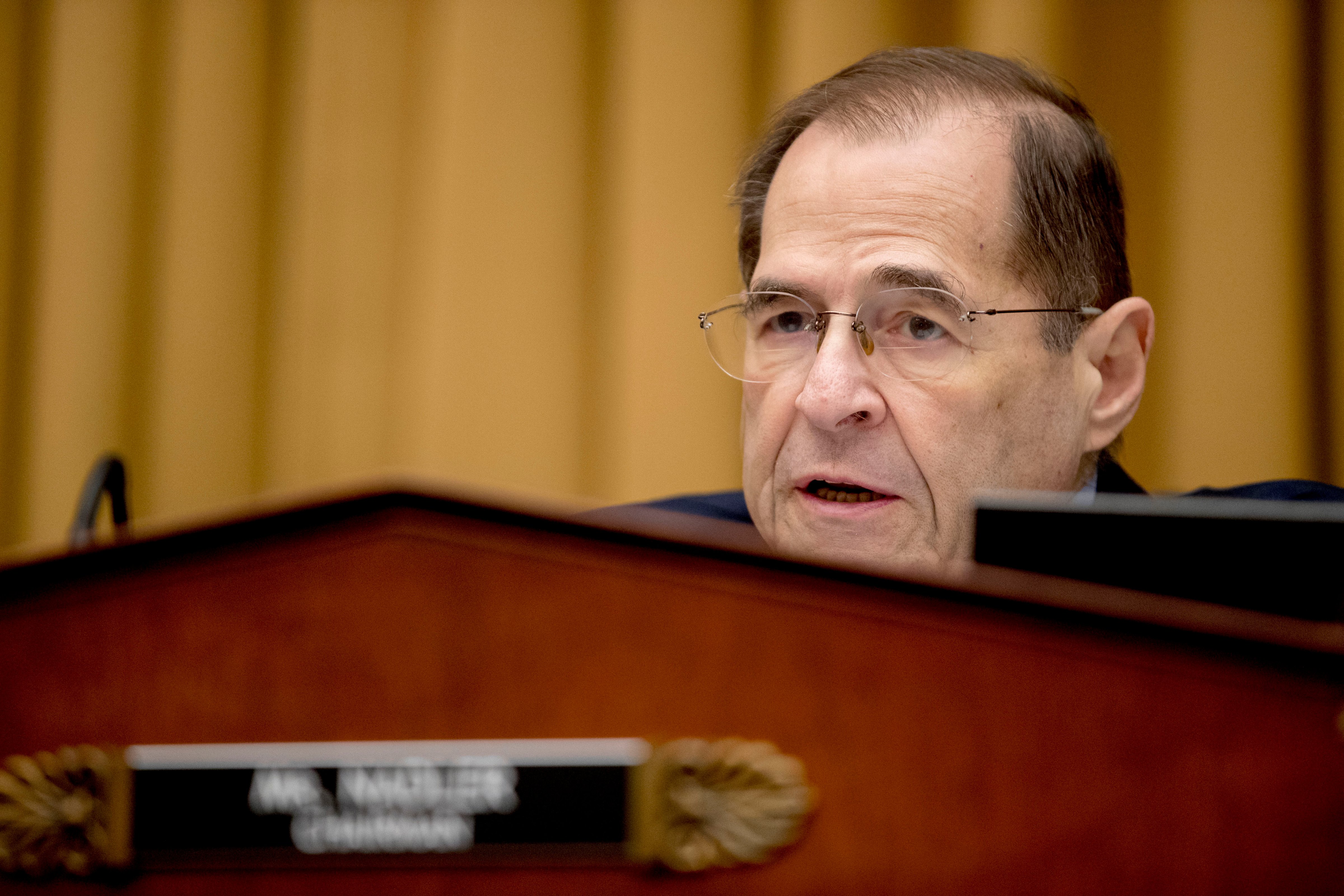 FILE - In this Friday, Feb. 8, 2019 file photo, Judiciary Committee Chairman Jerrold Nadler, D-N.Y., questions Acting Attorney General Matthew Whitaker as he appears before the House Judiciary Committee on Capitol Hill, in Washington. (Andrew Harnik—AP)