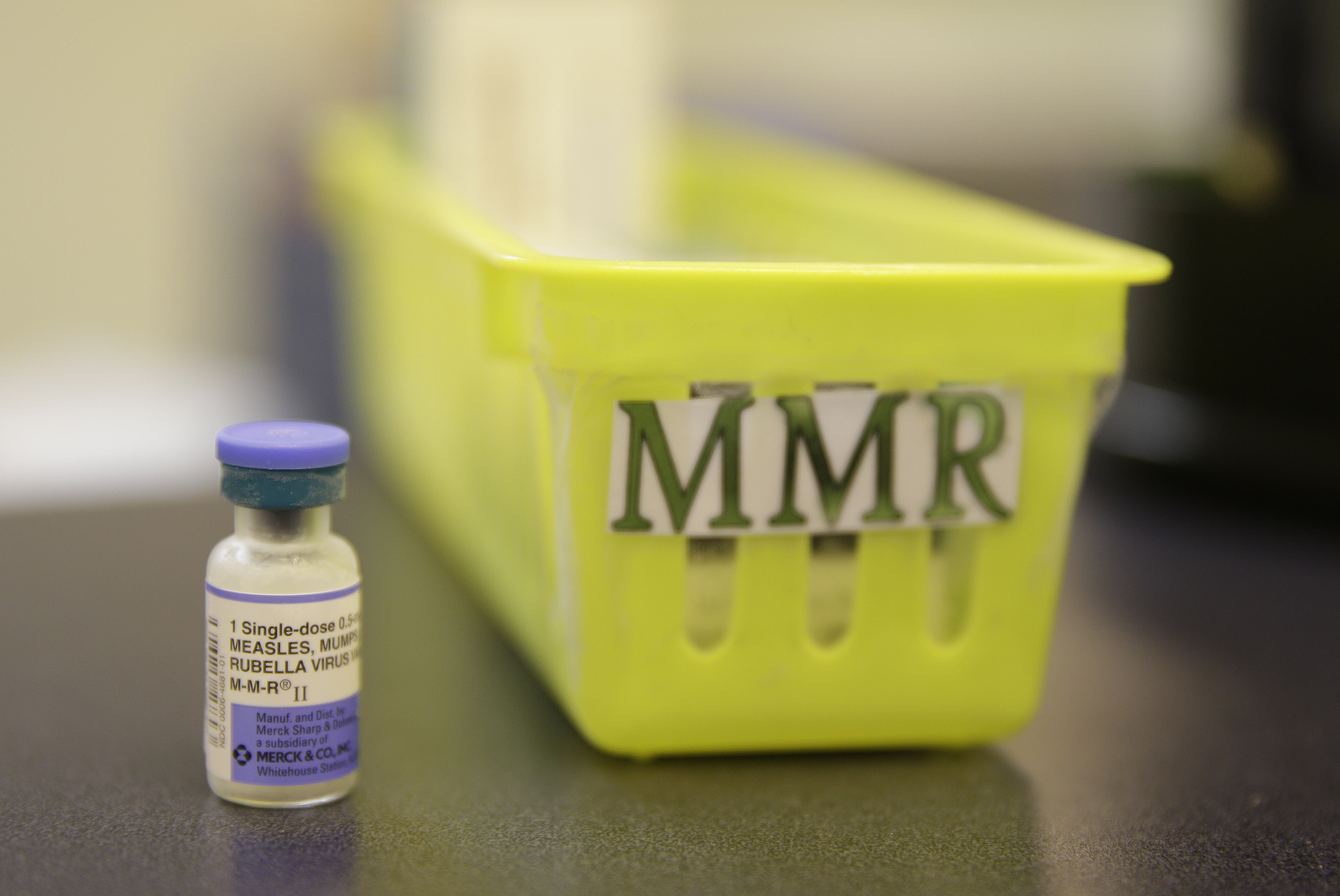 A measles, mumps and rubella vaccine sits on a countertop at a pediatrics clinic in Greenbrae, Calif. on Feb. 6, 2015. (Eric Risberg&mdash;AP)