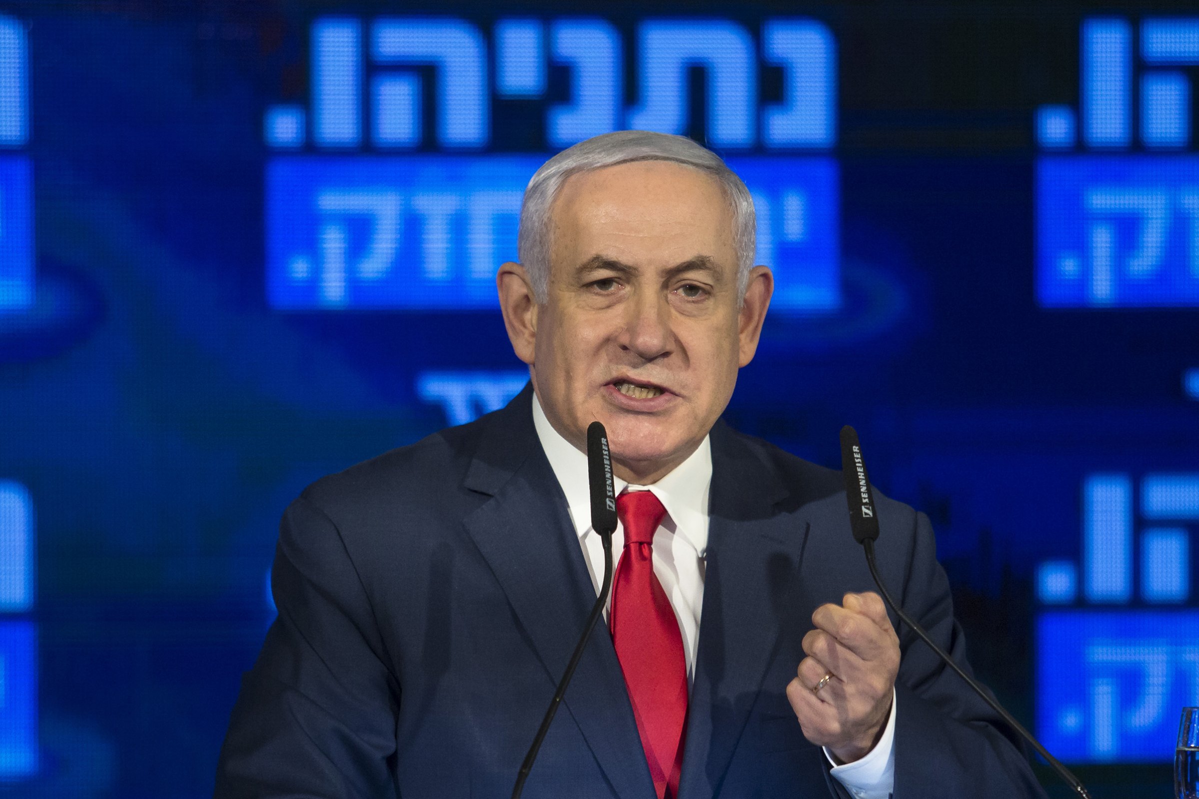 Israel's Prime Minster Benjamin Netanyahu delivers a speech on March 4, 2019