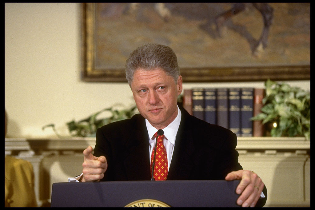 Pres. Bill Clinton emphatically denying having affair with former White House intern Monica Lewinsky. (Diana Walker—Time &amp; Life Pictures/Getty Image)