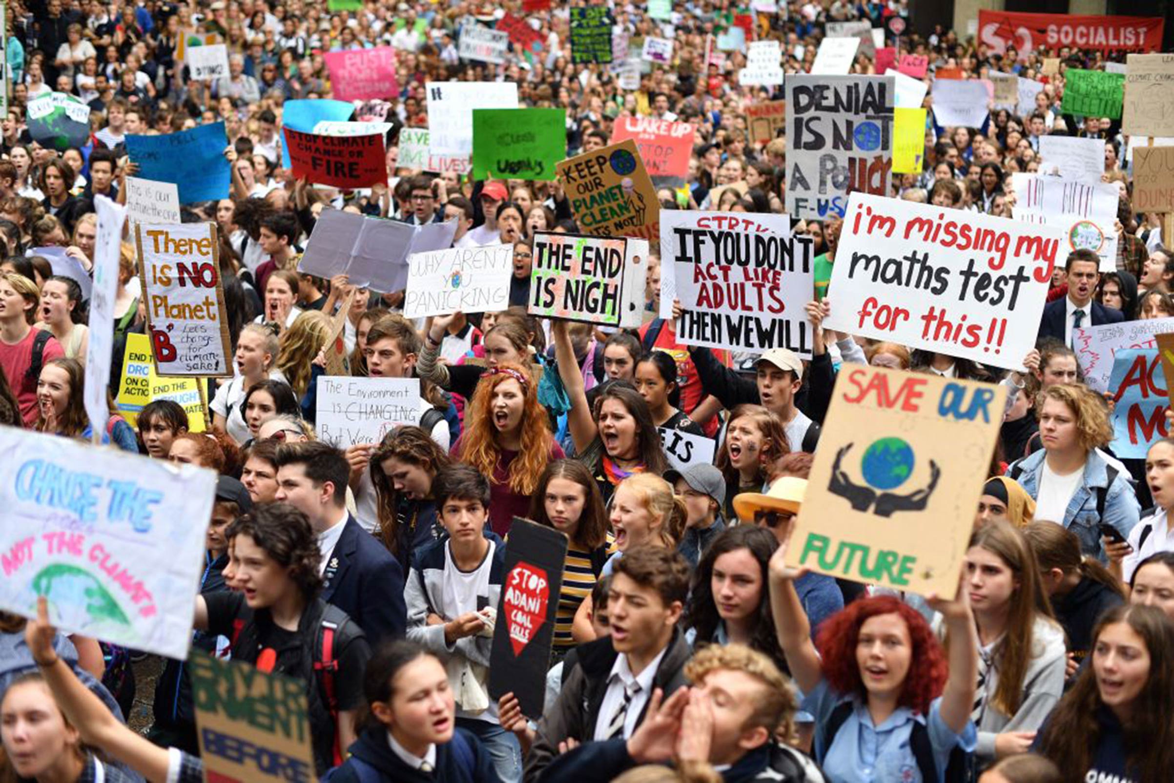 Schoolchildren protest inadequate progress to address climate change on Mar. 15 in Sydney, Australia. (Saeed Khan/AFP—Getty Images)