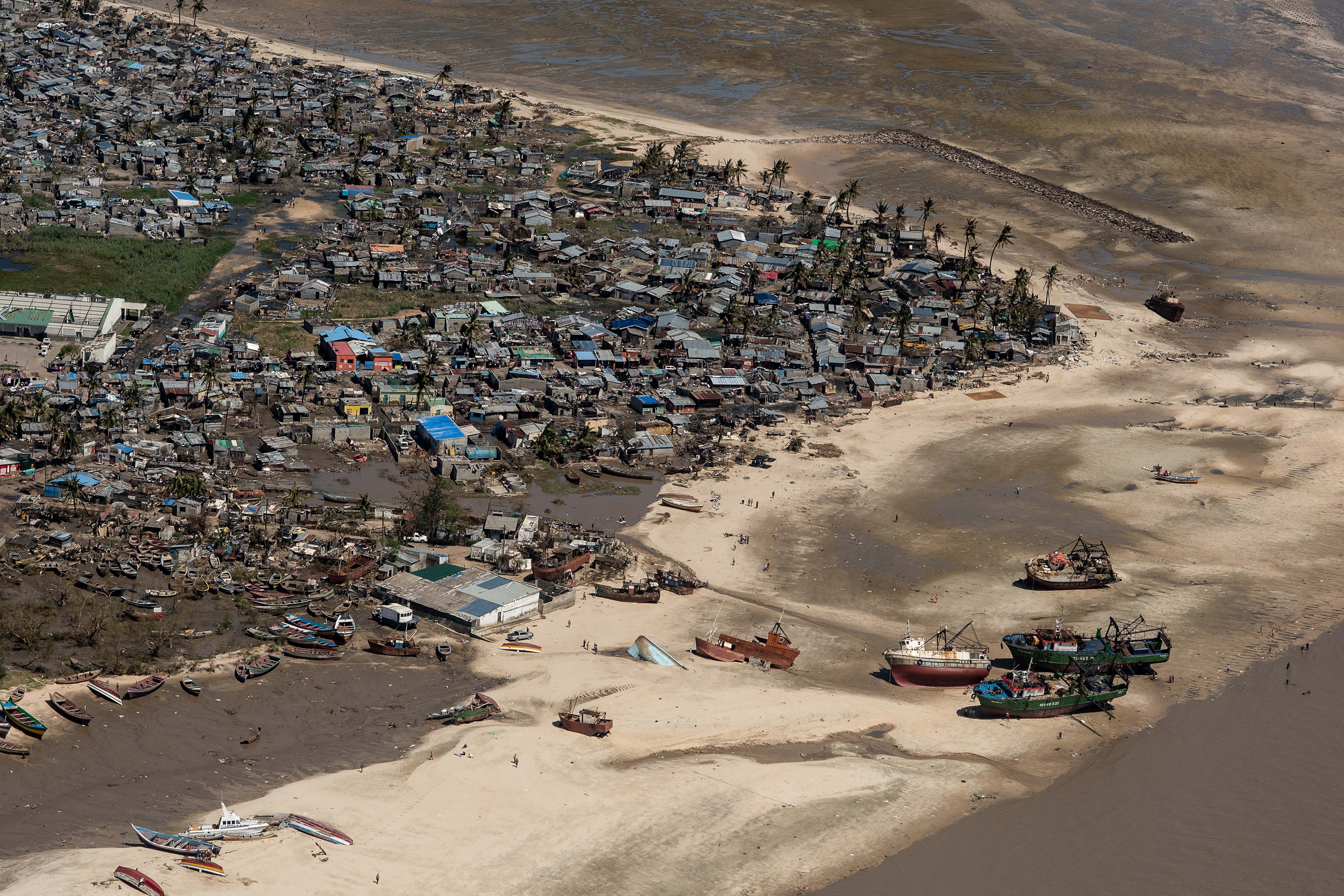 An aerial view of a neighborhood affected by Cyclone Idai on March 24, 2019 in Beira, Mozambique. (Andrew Renneisen—Getty Images)