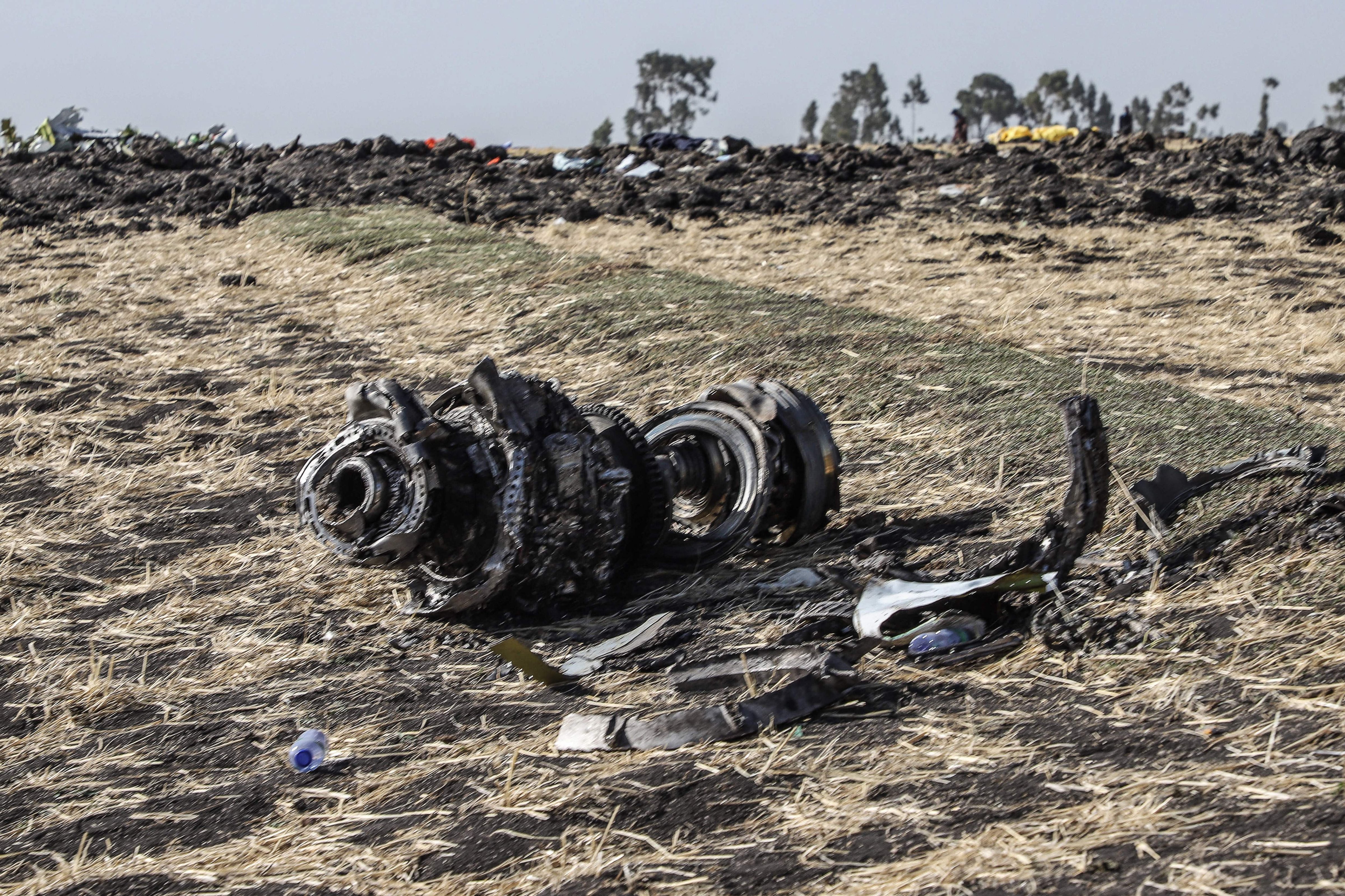 Debris from the crashed Ethiopia Airlines Flight 302 is seen near Bishoftu, southeast of Addis Ababa, Ethiopia on March 11, 2019. (Michael Tewelde&mdash;AFP/Getty Images)
