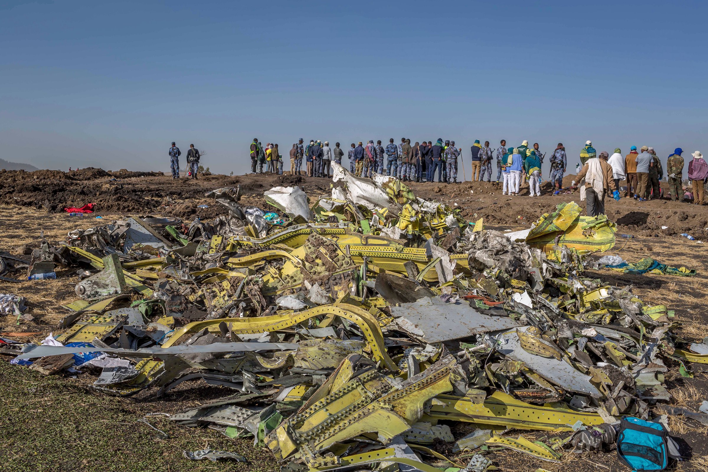 Wreckage near Bishoftu, south of Addis Ababa, after the March 10 Ethiopian Airlines crash
