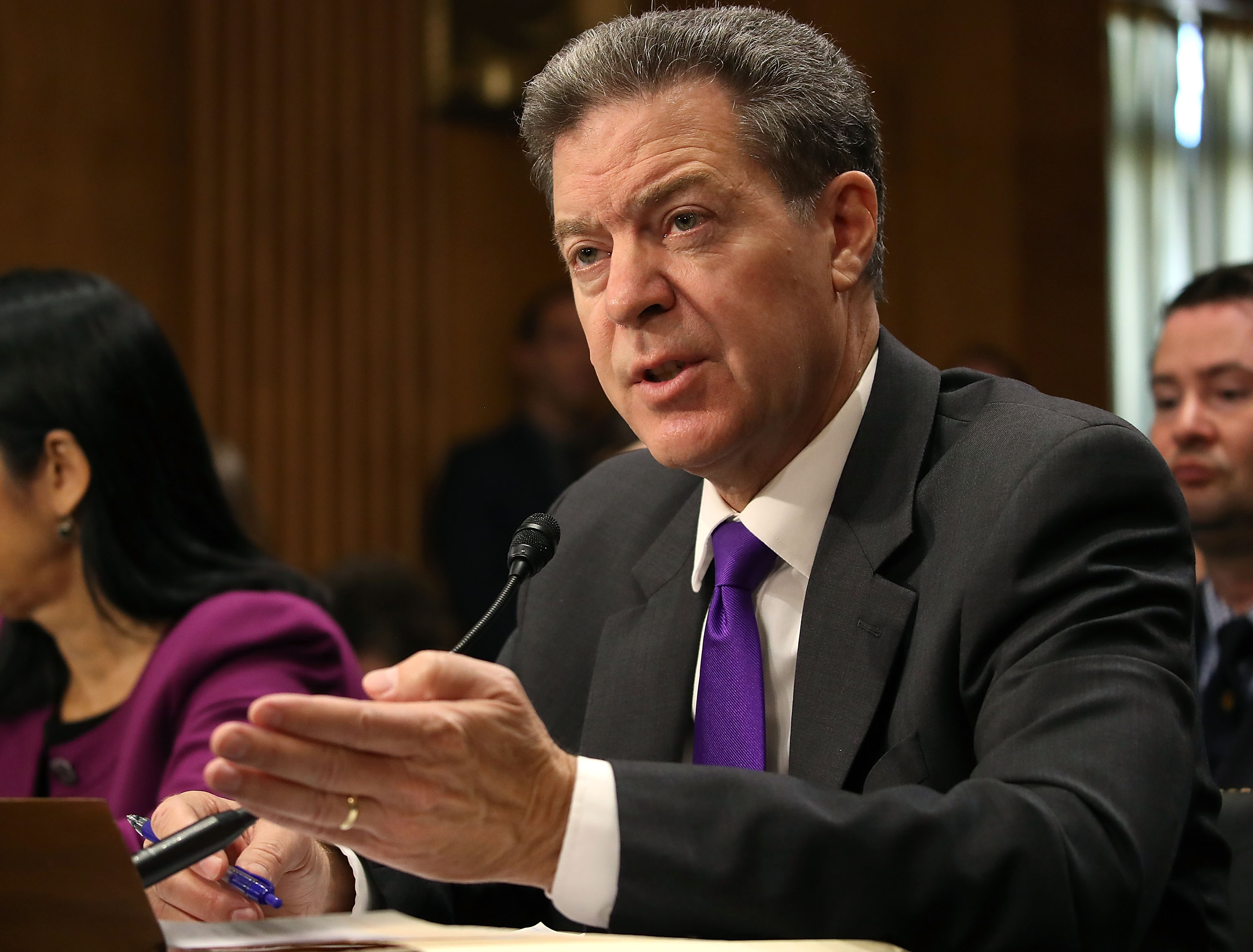 Former US Senator Samuel Dale Brownback (R-KS) testifies during his Senate Foreign Relations Committee confirmation hearing to be ambassador at large for international religious freedom, on Capitol Hill in Washington, DC on Oct. 4, 2017. (Mark Wilson&mdash;Getty Images)