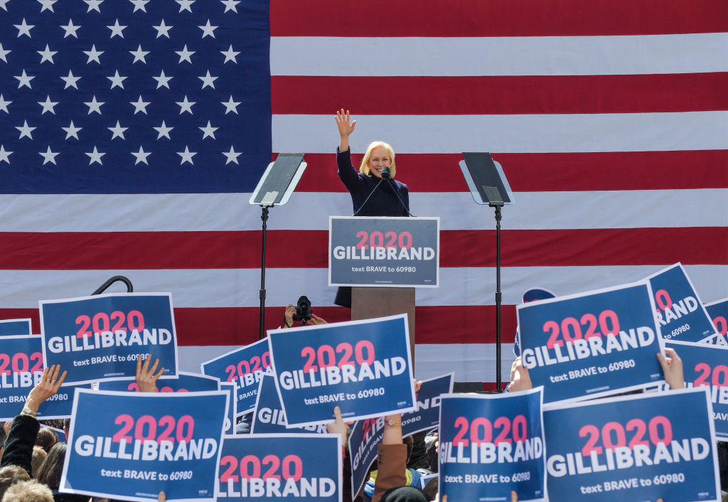 Democratic presidential candidate US Senator Kirsten Gillibrand speaks during official kick-off rally of her campaign for U.S. president at Columbus Circle in New York on March 24, 2019. (Lev Radin—Pacific Press/LightRocket/Getty Images)