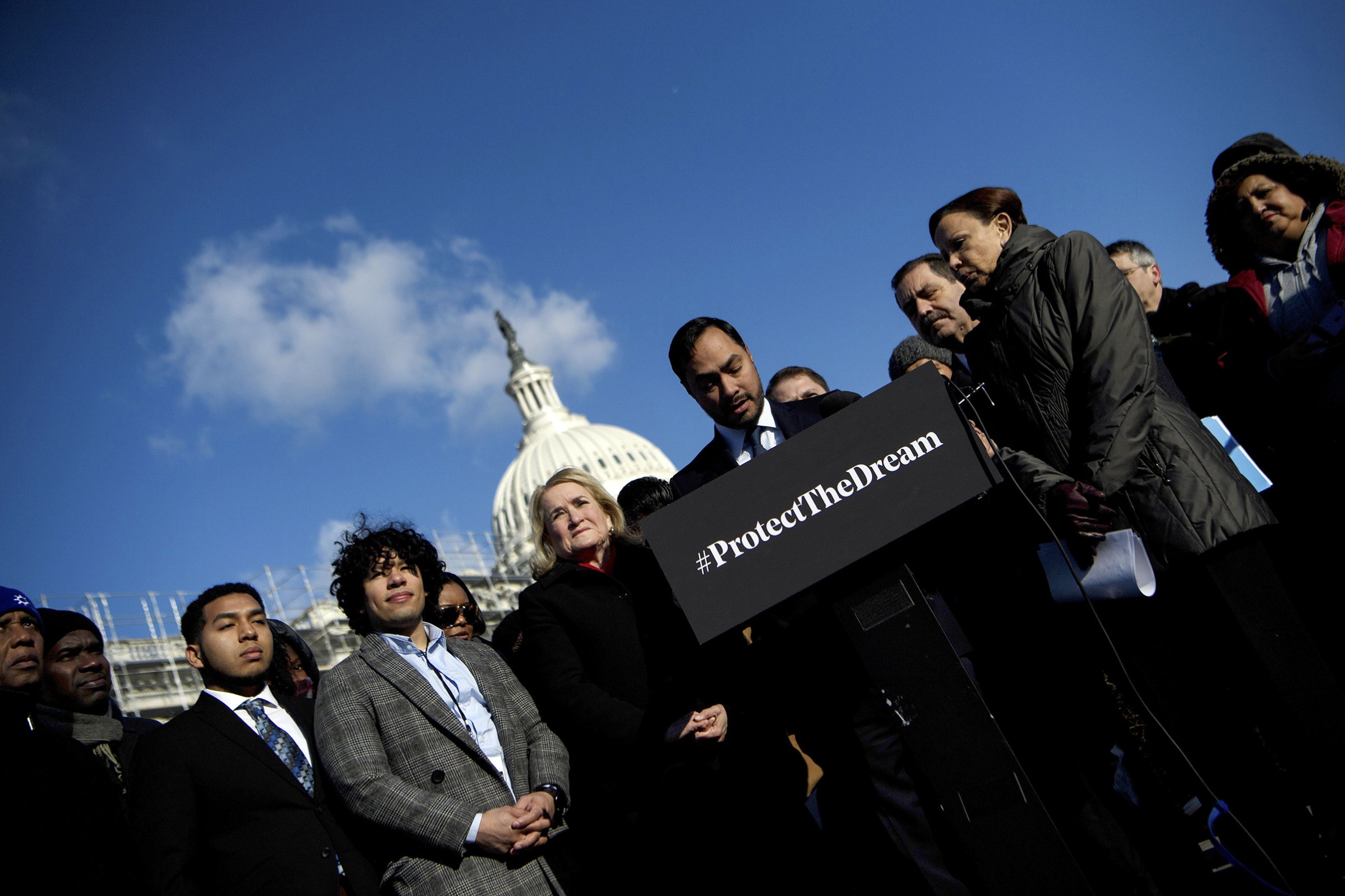Texas Representative Joaquin Castro and others participate in an event with DACA (Deferred Action for Childhood Arrivals), TPS (Temporary Protected Status), and DED (Deferred Enforced Departure) recipients on March 6 in Washington, DC.