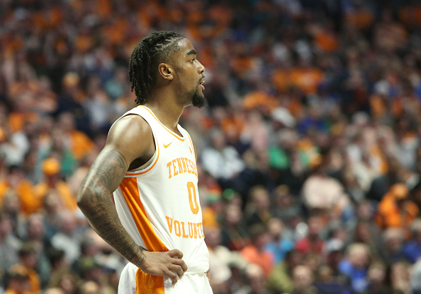 Tennessee Volunteers guard Jordan Bone watches the final seconds tick off the clock during the Southeastern Conference Tournament championship game between the Tennessee Volunteers and Auburn Tigers at Bridgestone Arena in Nashville, Tennessee on March 17, 2019. (Matthew Maxey—Icon Sportswire/Getty Images)