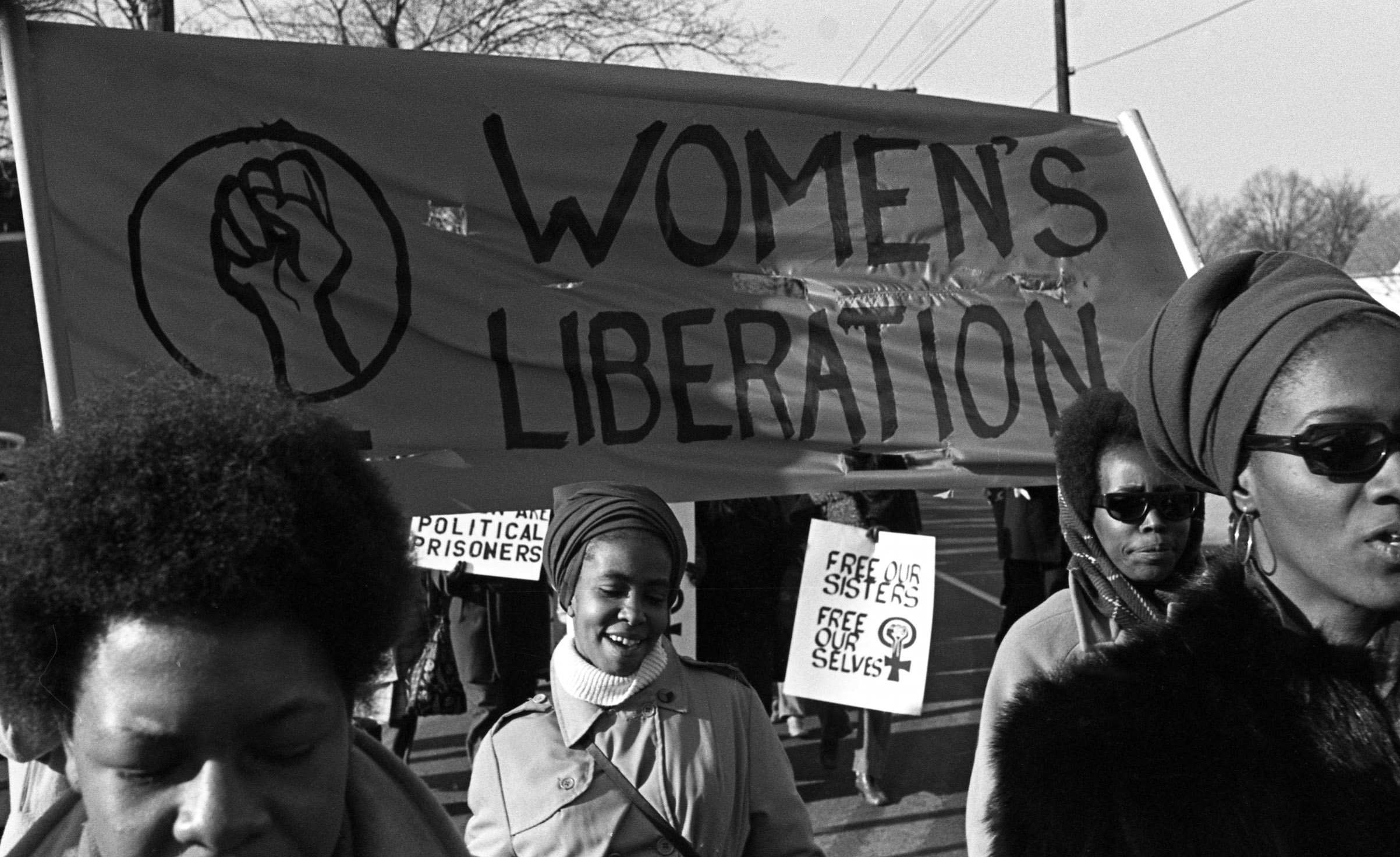 A group of women, under a 'Women's Liberation' banner, march in support of the Black Panther Party, New Haven, Conn., November 1969 (David Fenton—Getty Images)