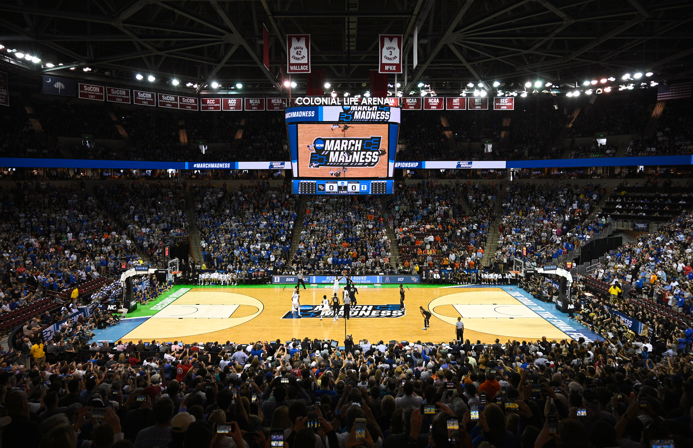 The game between the Duke Blue Devils and the University of Central Florida Knights tips off in the second round of the 2019 NCAA Men's Basketball Tournament on March 24, 2019 in Columbia, South Carolina. (John Joyner—NCAA Photos/Getty Images)