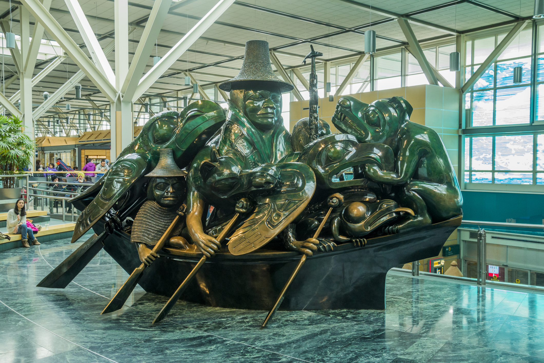 Cast bronze sculpture, The Spirit of Haida Gwaii, the Jade Canoe, by artist Bill Reid in the Vancouver International Airport. (Michael Wheatley—Getty Images/All Canada Photos)