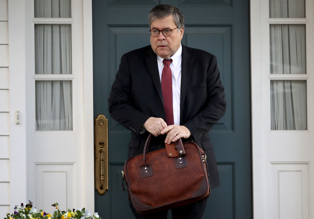 U.S. Attorney General William Barr departs his home on March 22, 2019, in McLean, Virginia, the same day he submitted a letter to Congress confirming he received Robert Mueller's report. (Win McNamee—Getty Images)