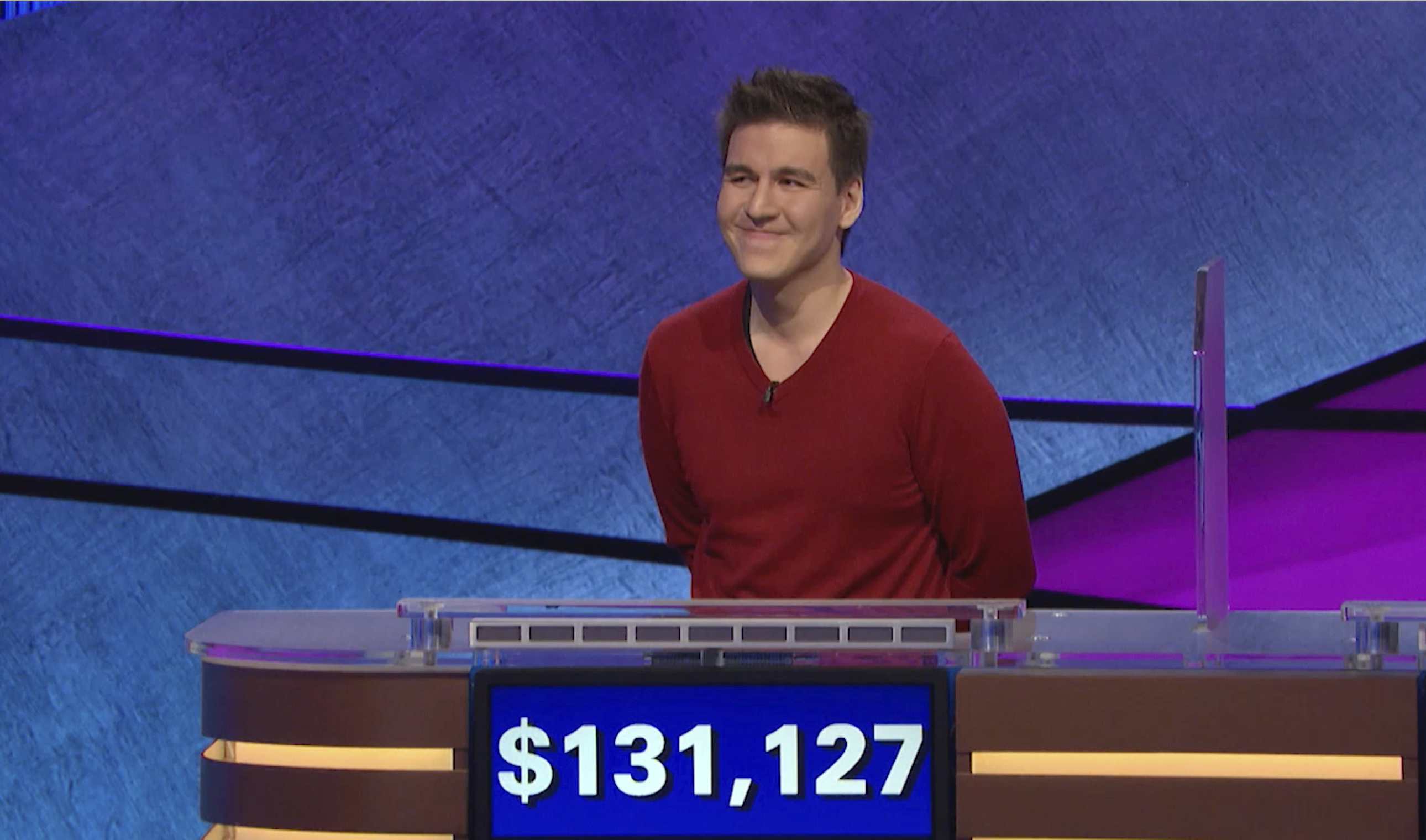 "Jeopardy!" contestant James Holzhauer on an episode that aired on April 17, 2019. On his 14th appearance Tuesday, April 23, 2019, Holzhauer eclipsed the $1 million mark in winnings. (Jeopardy Productions, Inc.—AP)