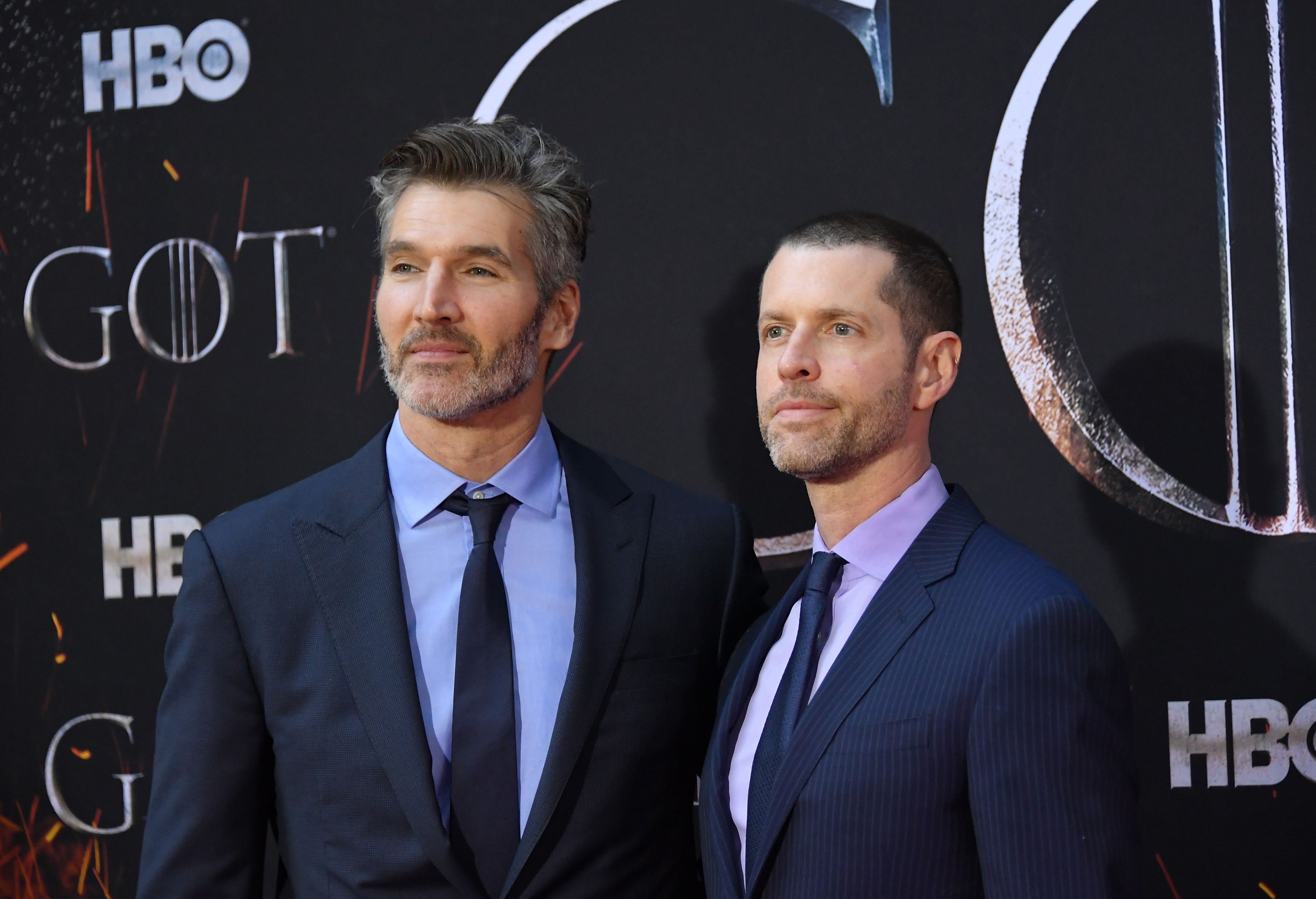 David Benioff and D. B. Weiss attend the "Game Of Thrones" season 8 premiere on April 3, 2019 in New York City. (Mike Coppola—FilmMagic)
