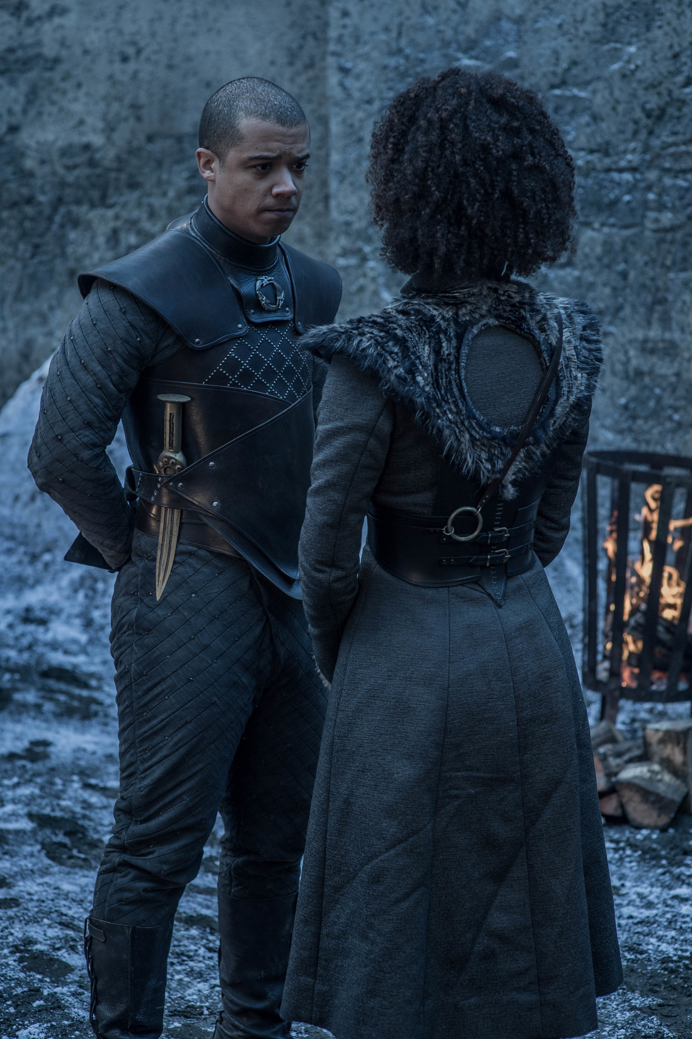 Jacob Anderson as Grey Worm and Nathalie Emmanuel as Missandei in 'Game of Thrones.'