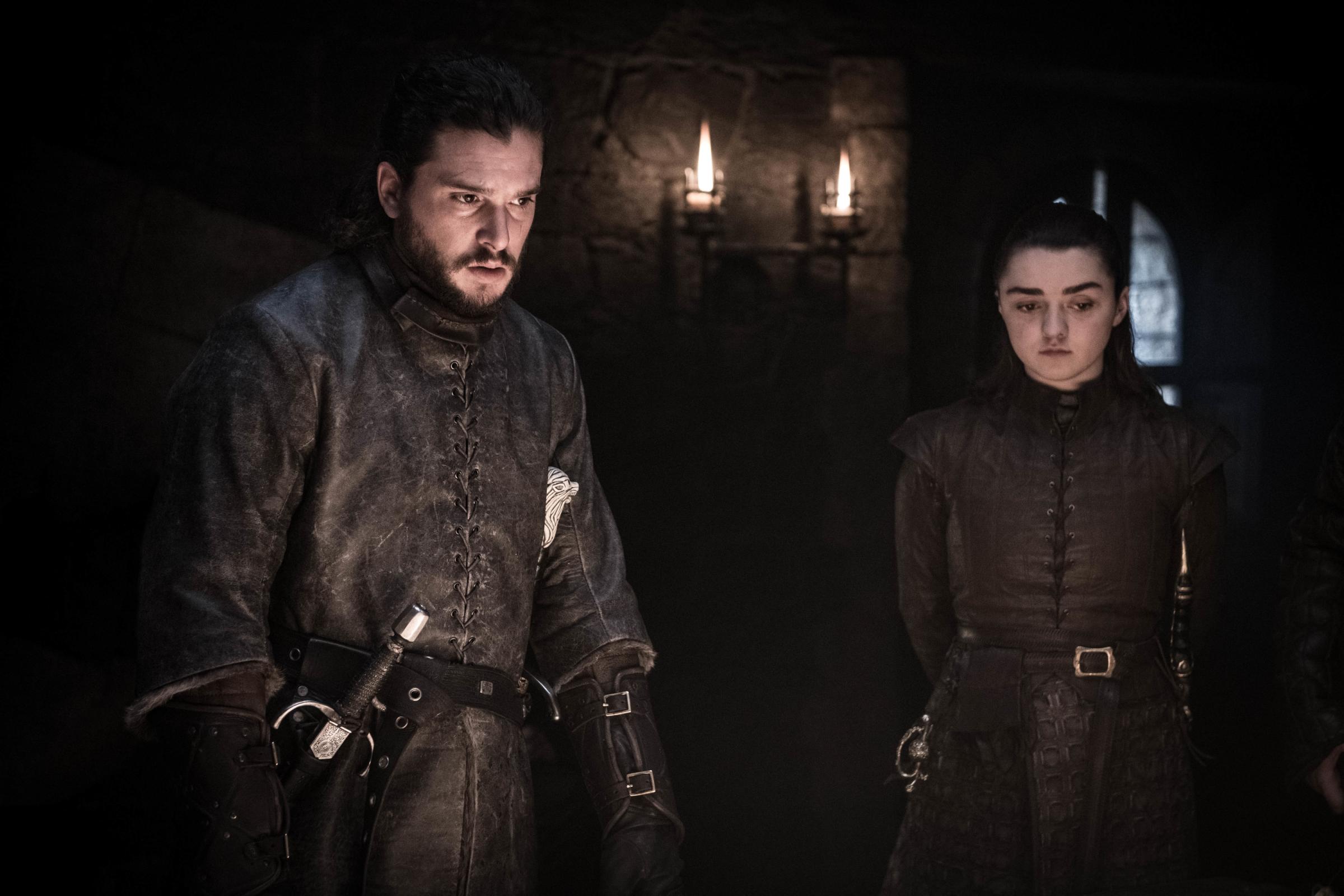 Kit Harington as Jon Snow and Maisie Williams as Arya Stark in 'Game of Thrones.'
