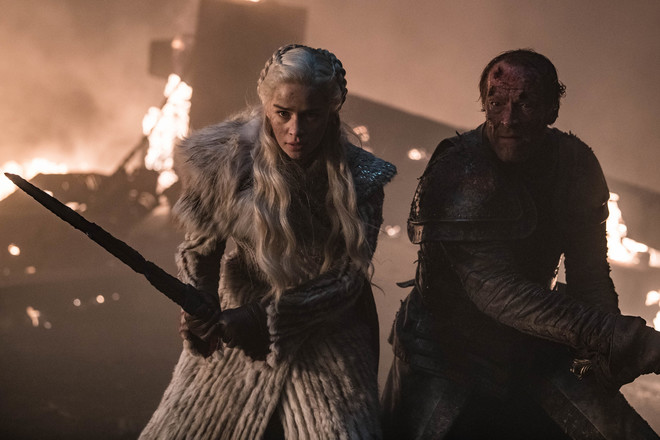 Emilia Clarke as Daenerys Targaryen and Iain Glen as Jorah Mormont (Helen Sloan—HBO)