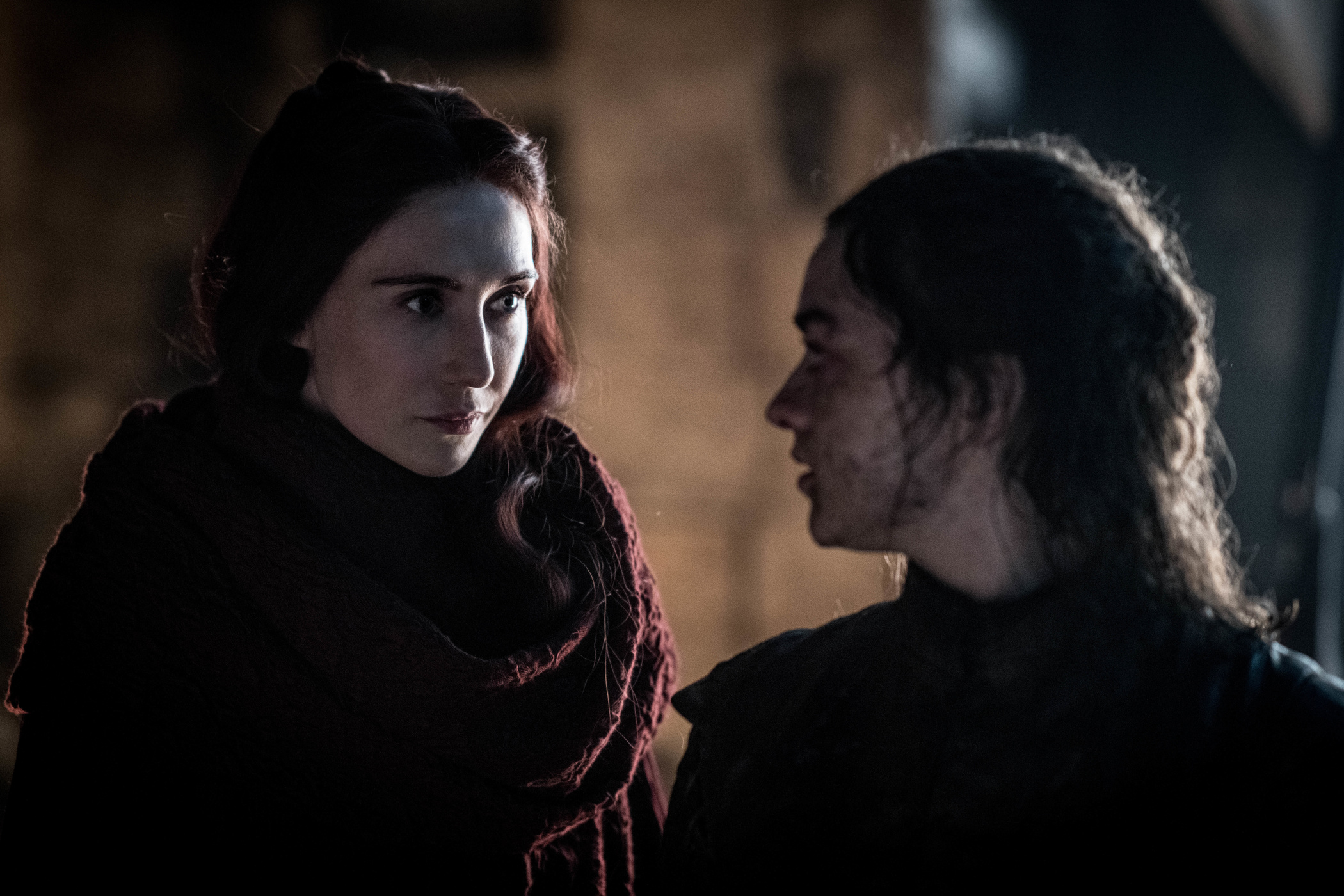 Melisandre and Arya in Game of Thrones