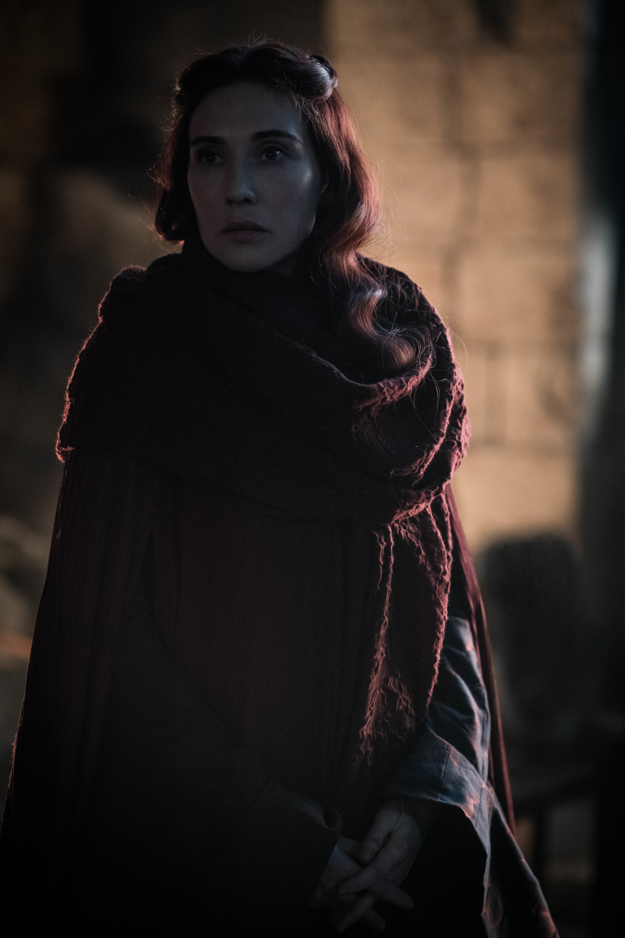 Melisandre makes a surprising return on Game of Thrones season 8 episode 3 before the Battle of Winterfell. (Helen Sloan/HBO)