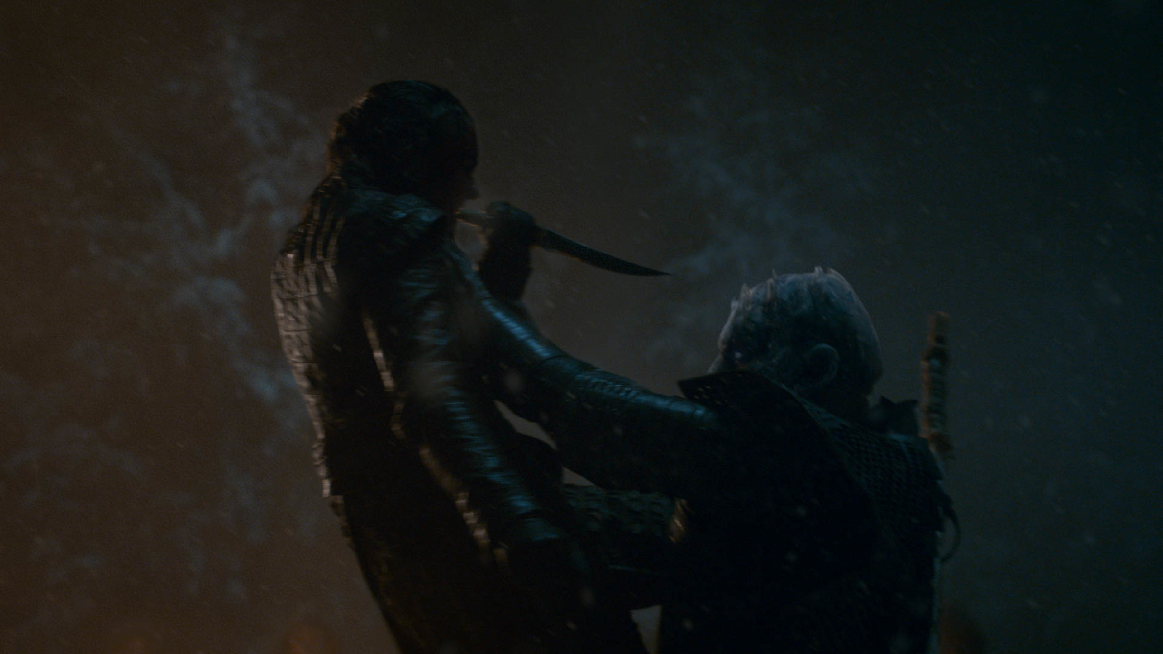 Arya Stark (Maisie Williams) tries to kill the Night King on Game of Thrones. (Helen Sloan/HBO)