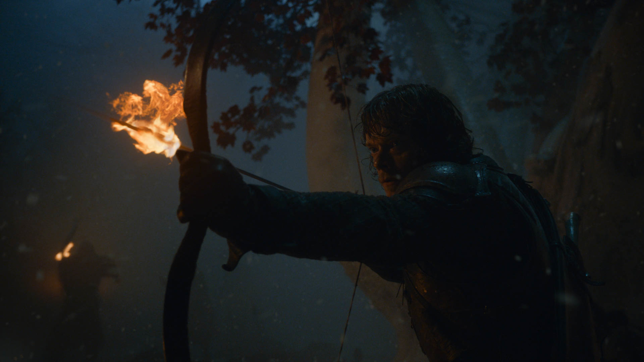 Theon attempts to hold the Night King off from the godswood, where Bran is waiting. (Helen Sloan/HBO)