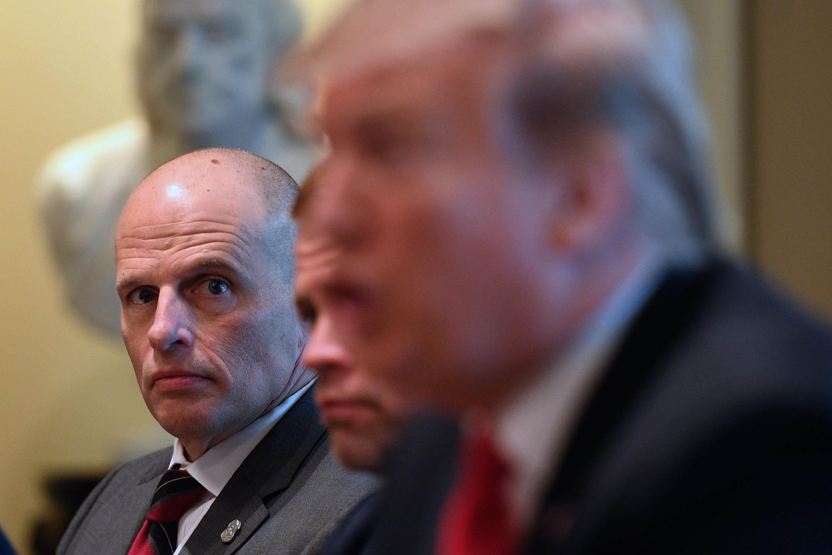 Ronald Vitiello, Acting Director of US Immigration and Customs Enforcement (ICE), listens as US President Donald Trump meets to discuss fighting human trafficking on the southern border Washington, DC, on February 1, 2019. (JIM WATSON&mdash;AFP/Getty Images)