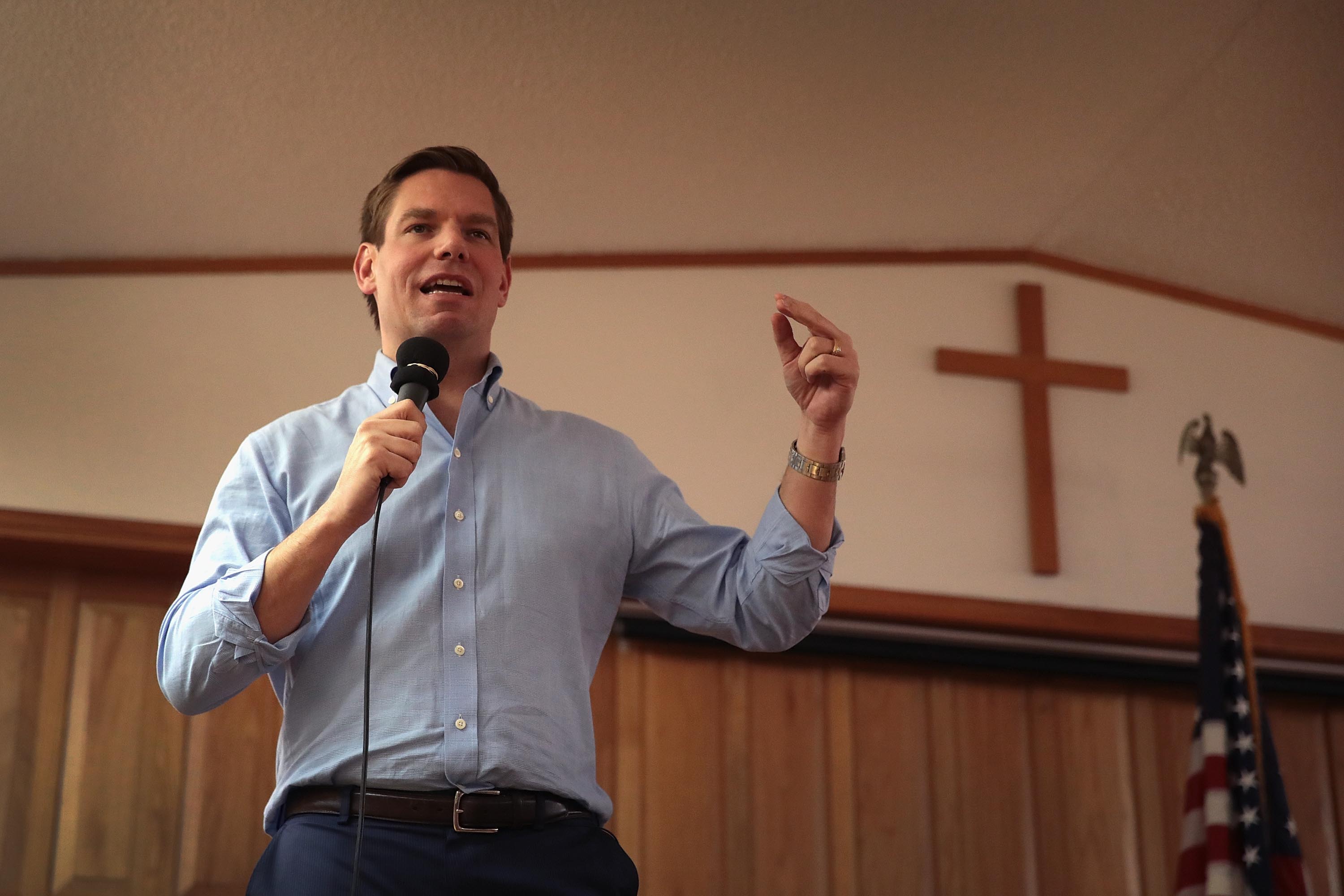 Congressman Eric Swalwell (D-CA) speaks to guests at the Monroe County Democrats spaghetti supper at the First Christian Church on February 17, 2019 in Albia, Iowa. U.S. (Scott Olson—Getty Images)