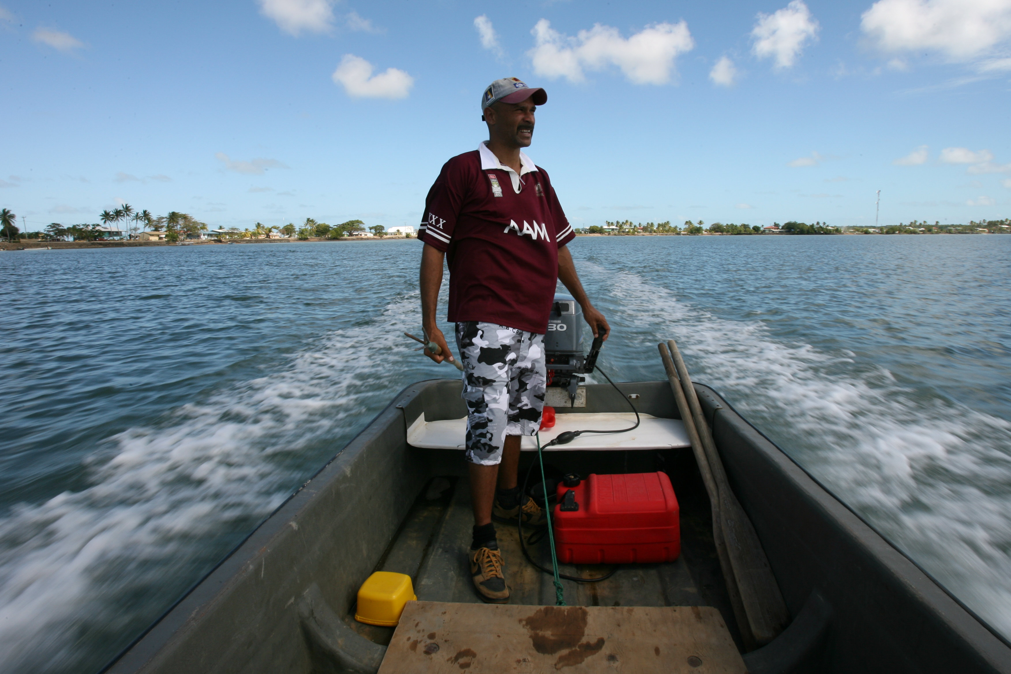 Jensen Warusam, from Saibai Island, on his boat in the Torres Strait. (Fairfax Media — Getty Images)