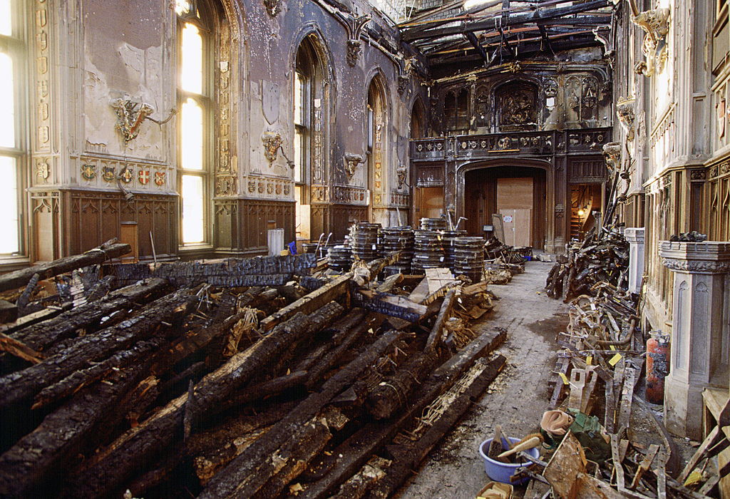 The Inside Of St George's Hall, Windsor Castle on January 14, 1993, after the fire in November (Tim Graham —Getty Images)