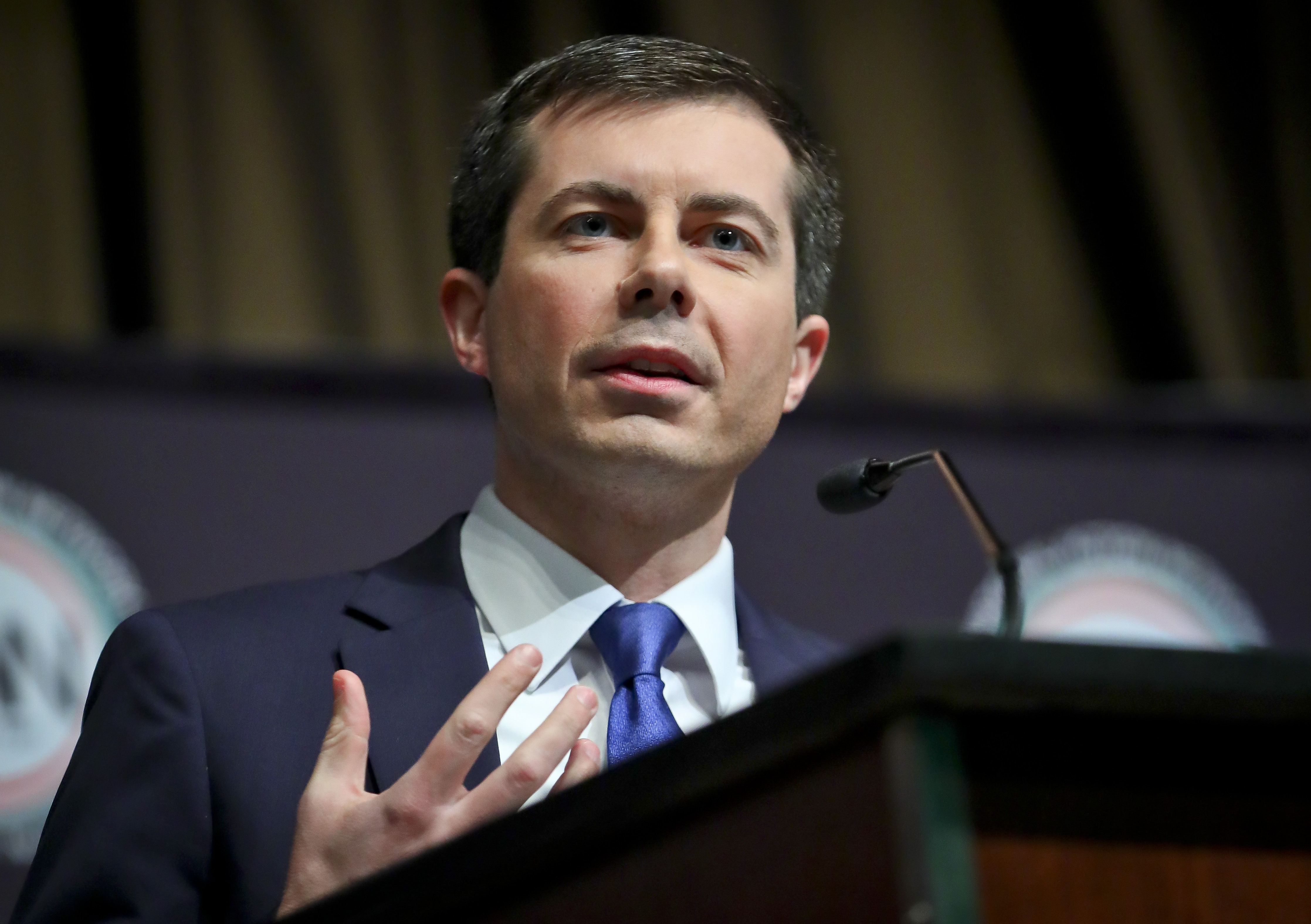 Democratic presidential candidate Pete Buttigieg, South Bend, Ind. mayor, addresses the National Action Network (NAN) convention, on April 4, 2019 in New York. (Bebeto Matthews—AP)