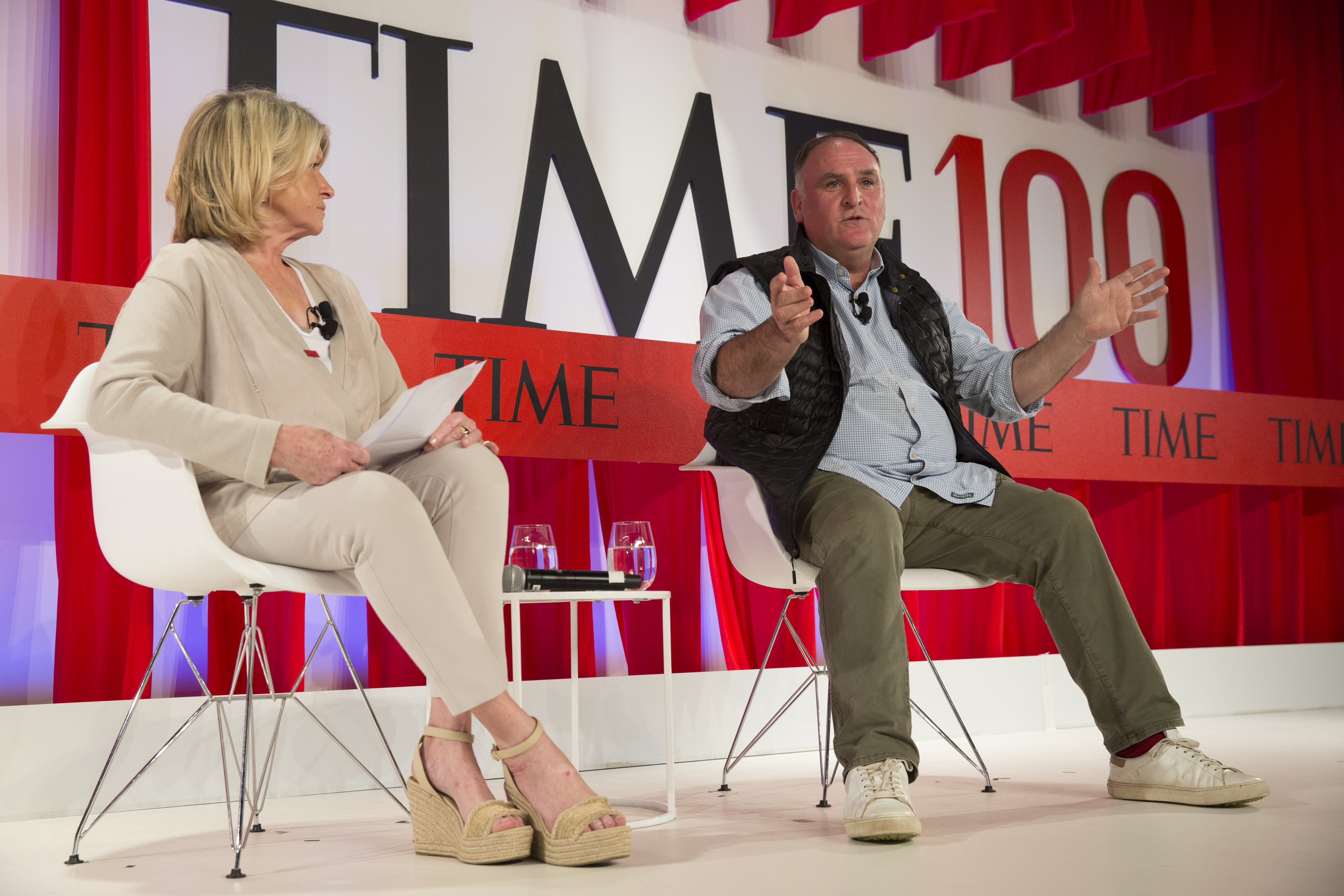 Martha Stewart, founder of Martha Stewart Living Omnimedia, speaks with Chef José Andrés at the TIME 100 Summit in New York, on April 23, 2019.