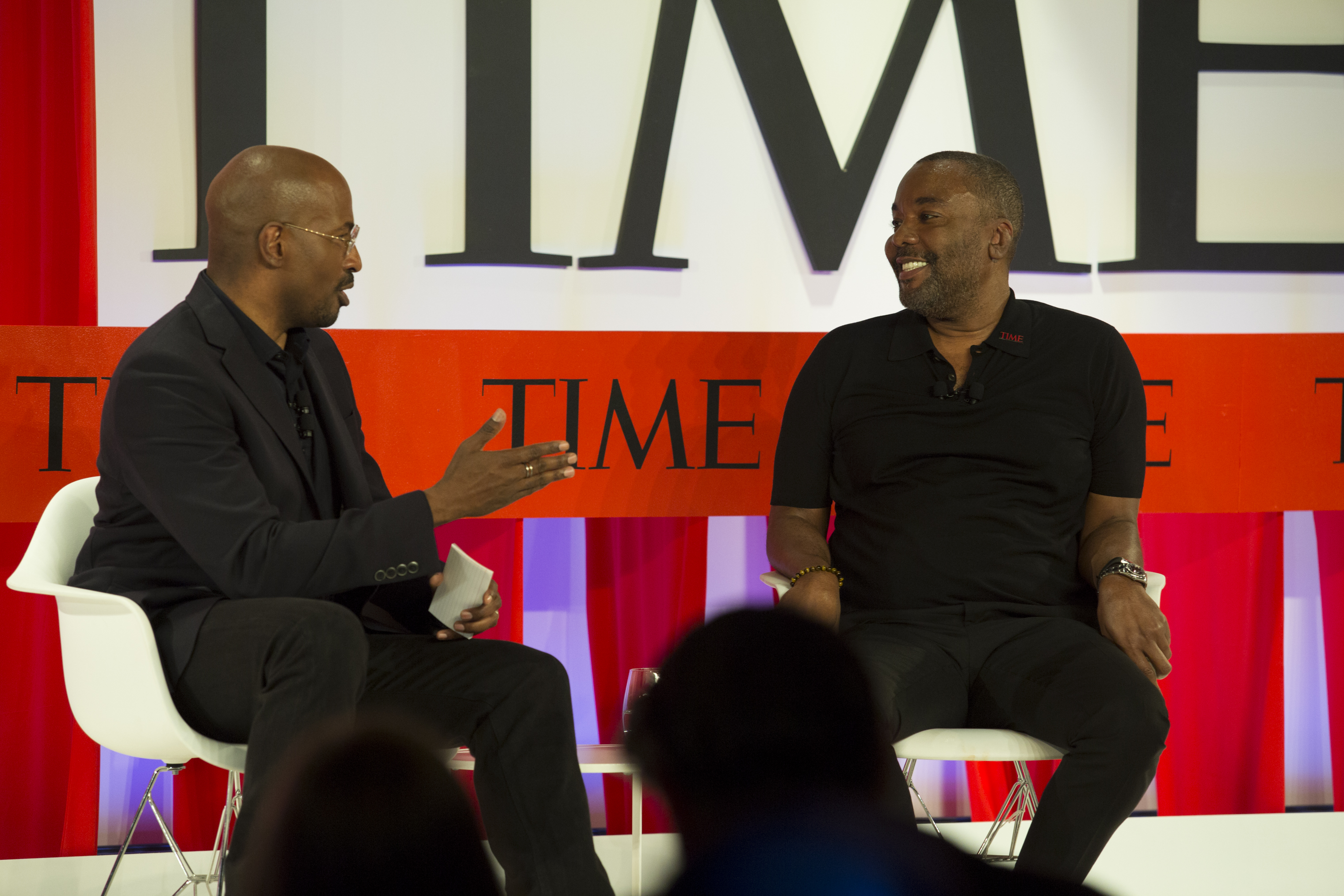 Writer, producer and director Lee Daniels talks to CNN political commentator Van Jones about leading by disruption at the TIME 100 Summit  in New York on April 23, 2019. (Krisanne Johnson for TIME)