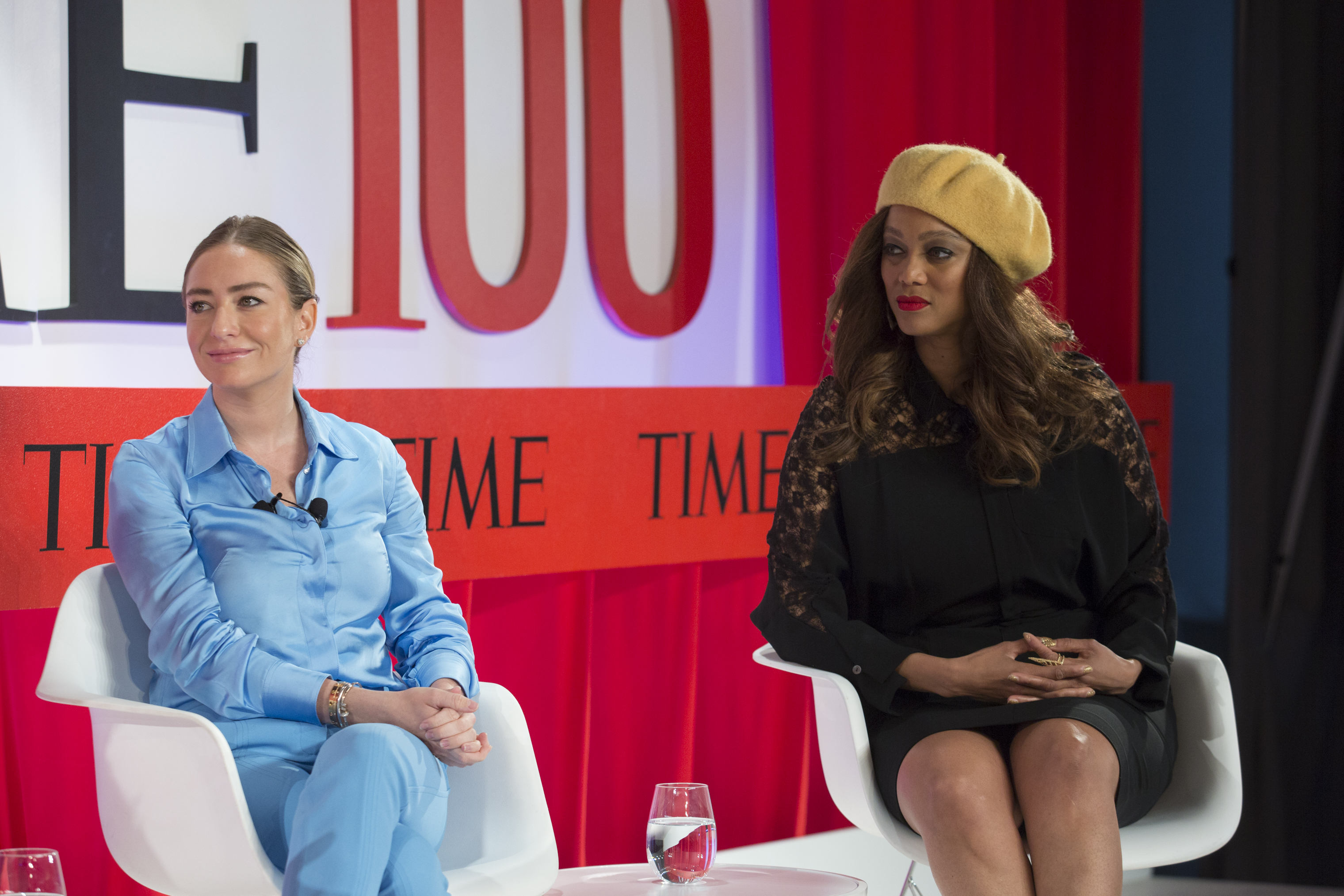 (L-R) Whitney Wolfe Herd and Tyra Banks participate in a panel on Empowering Women in Business at the TIME100 Summit in New York, on April 23, 2019.