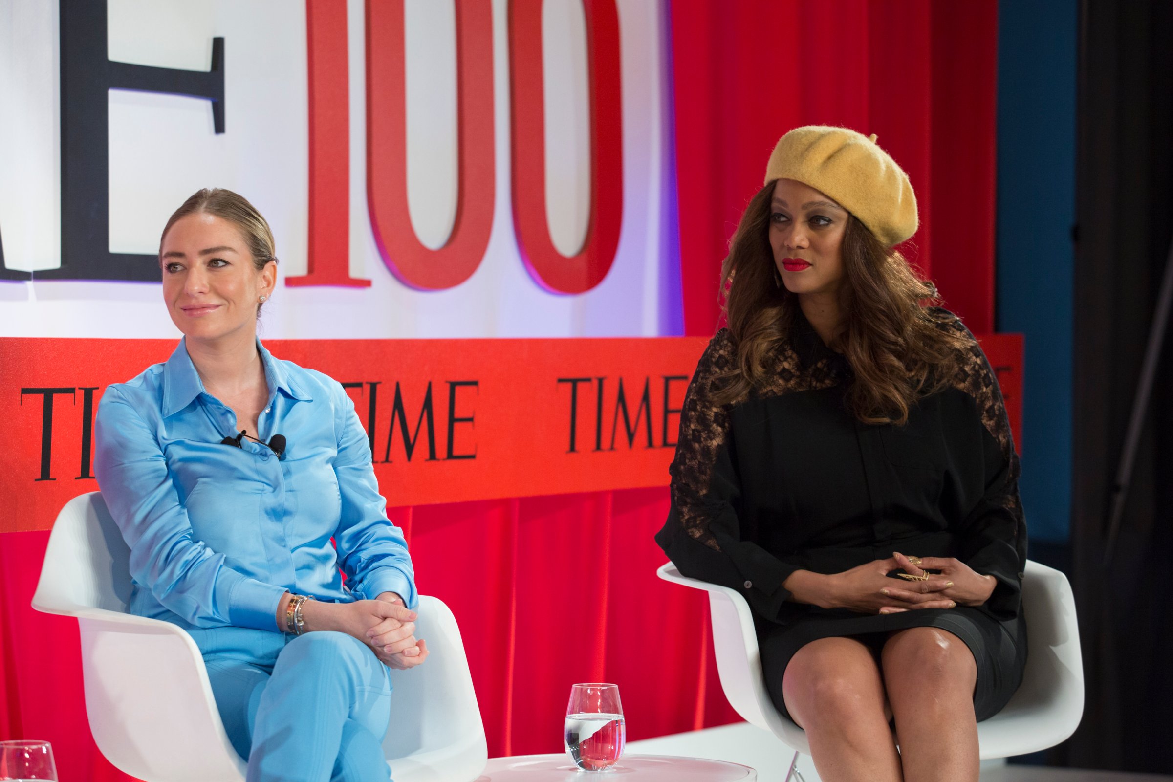(L-R) Whitney Wolfe Herd and Tyra Banks participate in a panel on Empowering Women in Business at the TIME100 Summit in New York, on April 23, 2019.