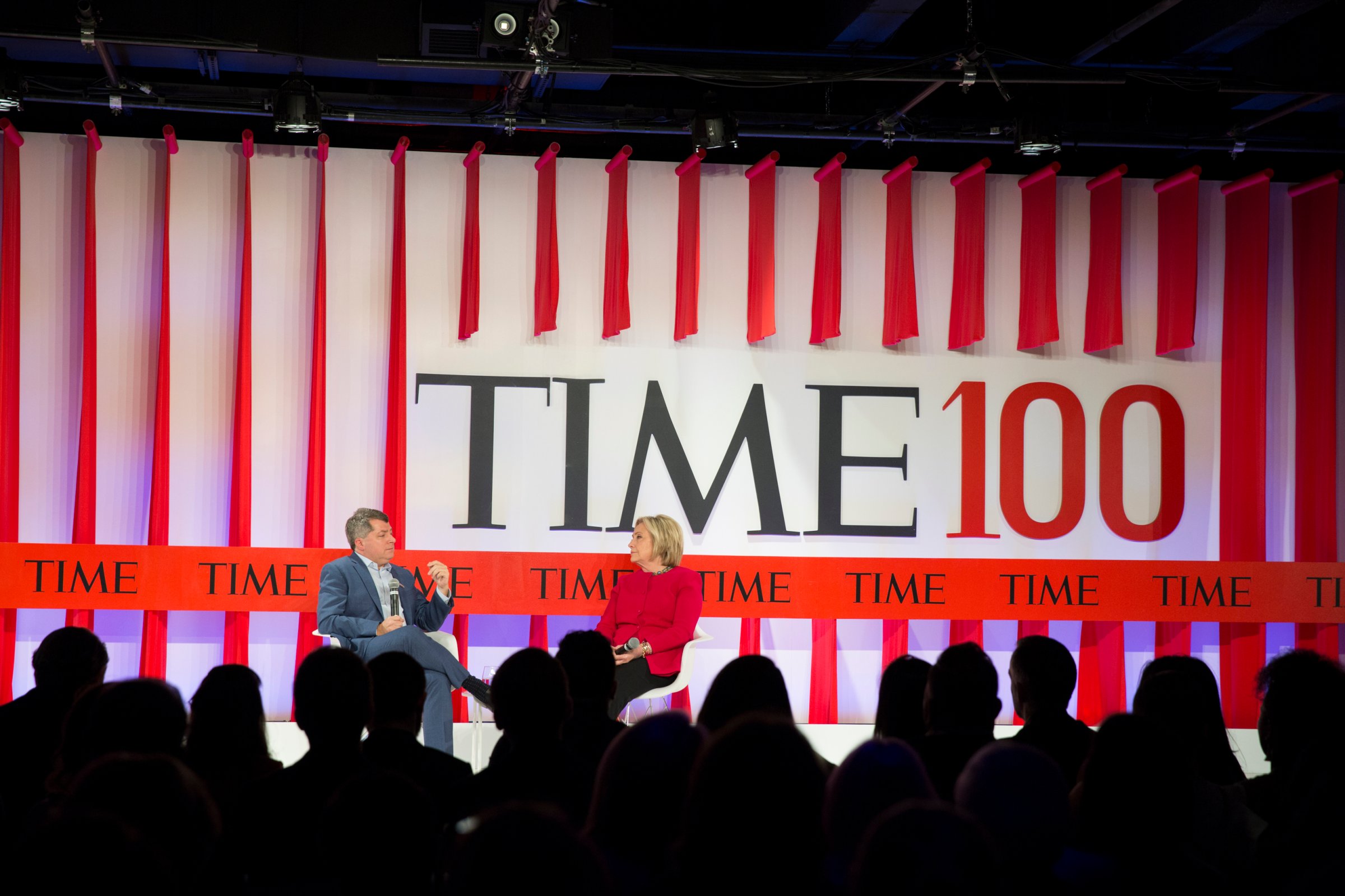 Former U.S. Secretary of State Hillary Clinton talks to Editor-in-Chief and CEO of TIME Edward Felsenthal about creating a better future  at the TIME 100 Summit in New York, on April 23, 2019.