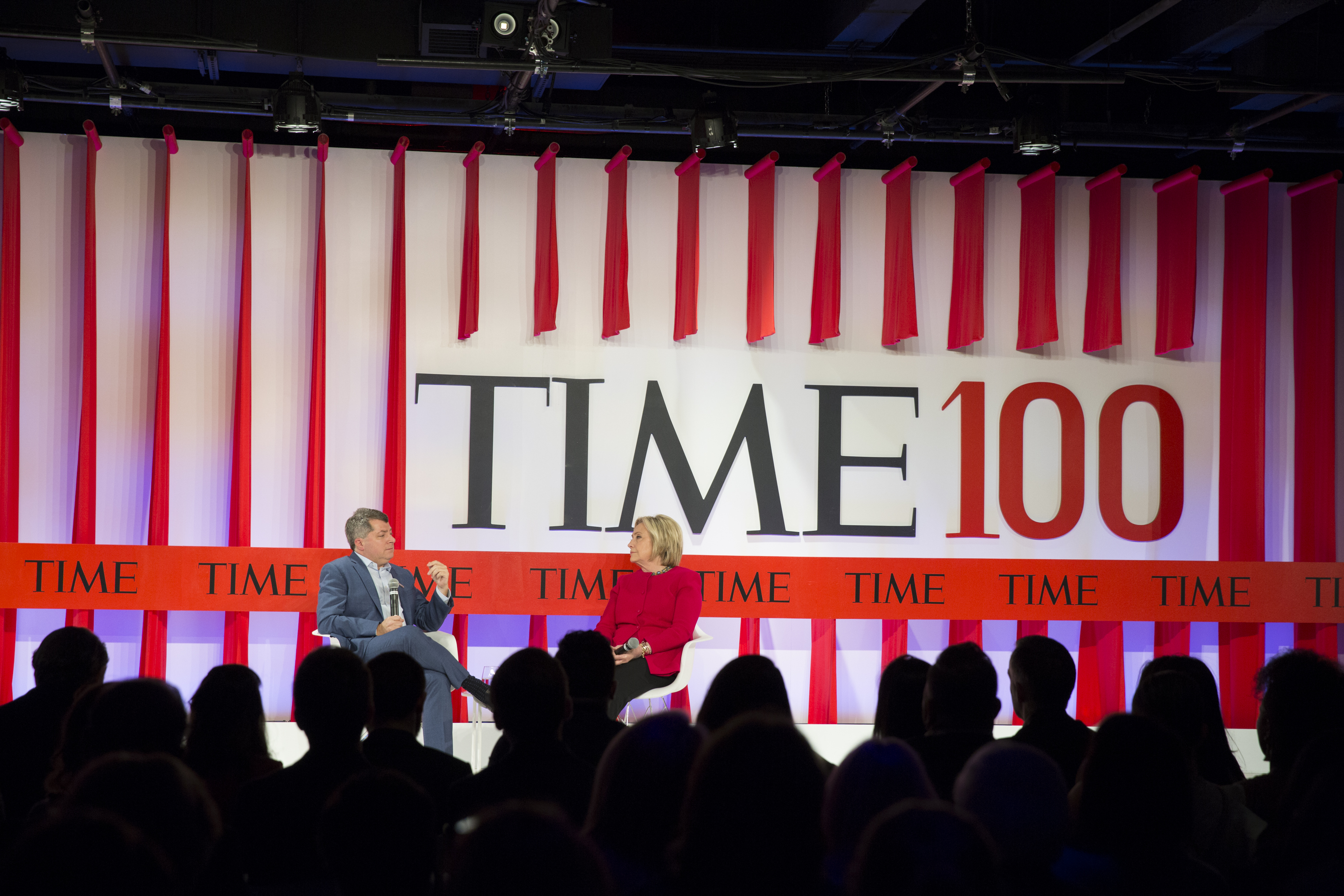 Former U.S. Secretary of State Hillary Clinton talks to Editor-in-Chief and CEO of TIME Edward Felsenthal about creating a better future  at the TIME 100 Summit in New York, on April 23, 2019. (Krisanne Johnson for TIME)