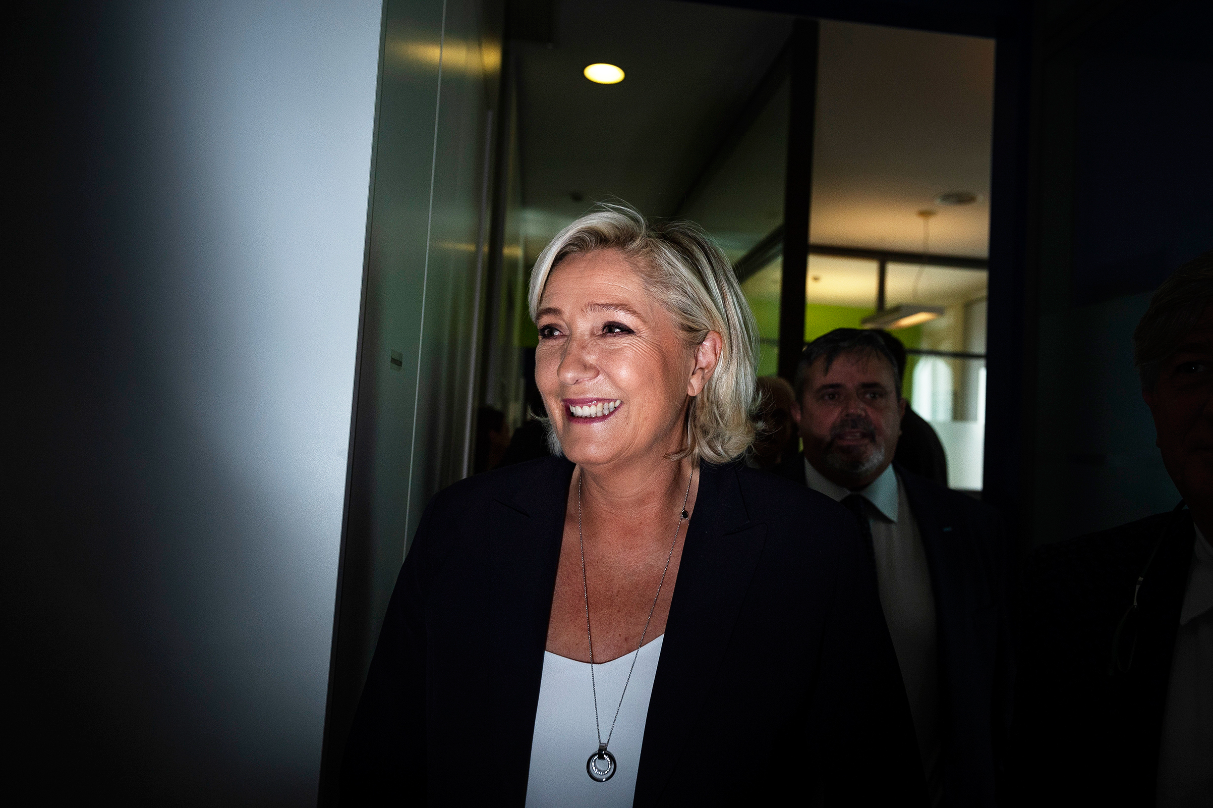 France’s Le Pen leaves a meeting with Salvini in October (Antonio Masiello—Getty Images)