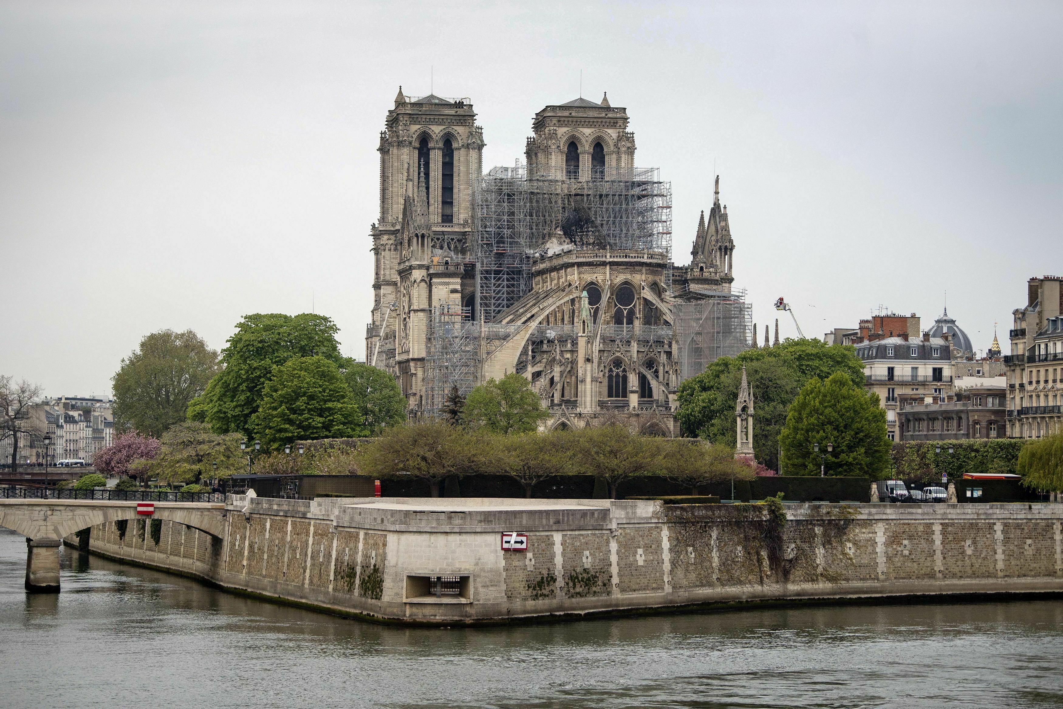 The Notre Dame Cathedral in Paris following a fire which destroyed much of the building on April 16, 2019. (Victoria Jones—AP)