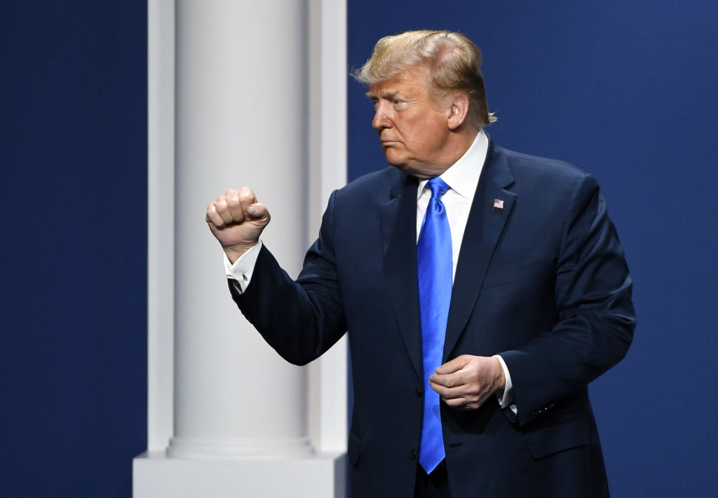U.S. President Donald Trump gestures after speaking during the Republican Jewish Coalition's annual leadership meeting at The Venetian Las Vegas on April 6, 2019 in Las Vegas, Nevada. (Ethan Miller&mdash;Getty Images)