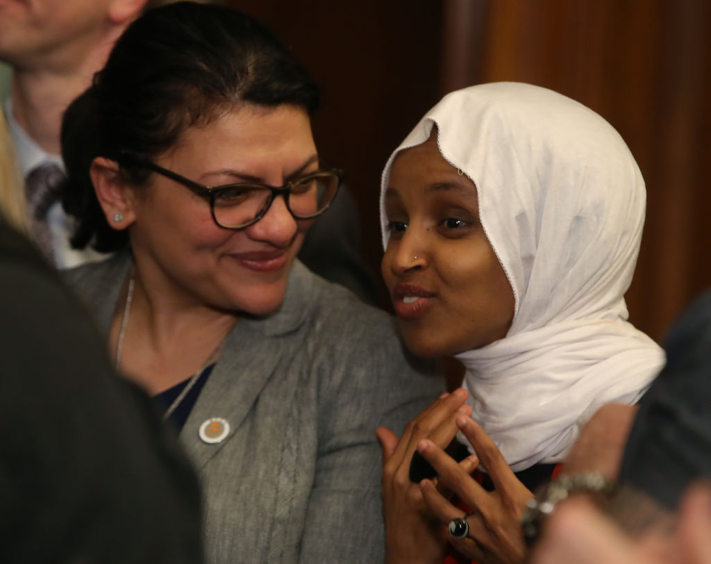 Rep. Ilhan Omar (D-MN) (R) and Rep. Rashida Tlaib (D-MN) on March 13, 2019 in Washington, DC. (Mark Wilson—Getty Images)