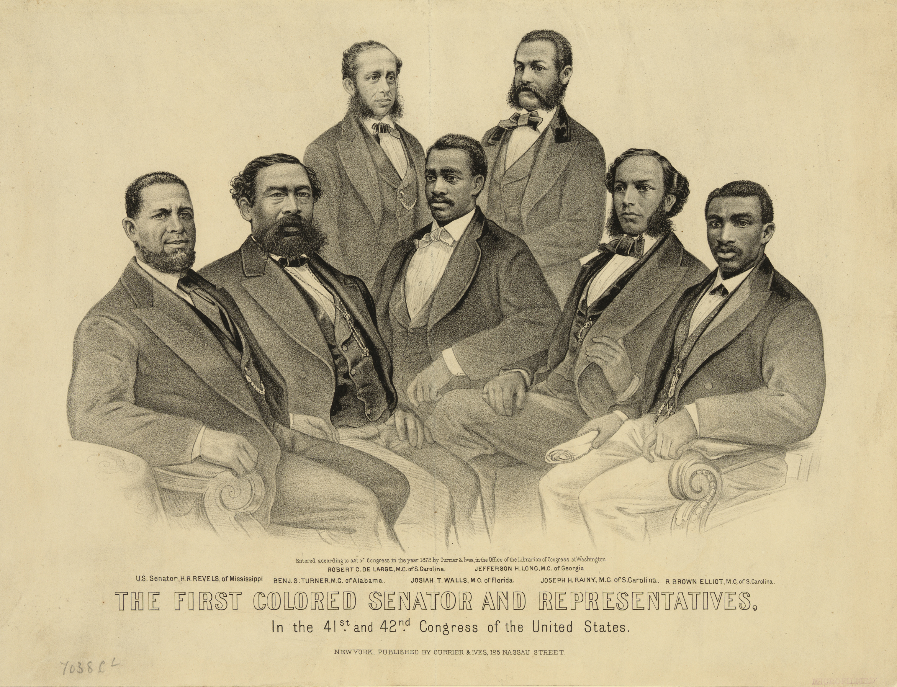 A group portrait of the first African-American legislators in the 41st and 42nd Congress (Library of Congress)