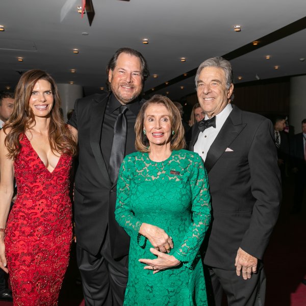Lynne and Marc Benioff and Nancy Pelosi at the Time 100 Gala at Jazz at Lincoln Center in New York City on April 23, 2019.