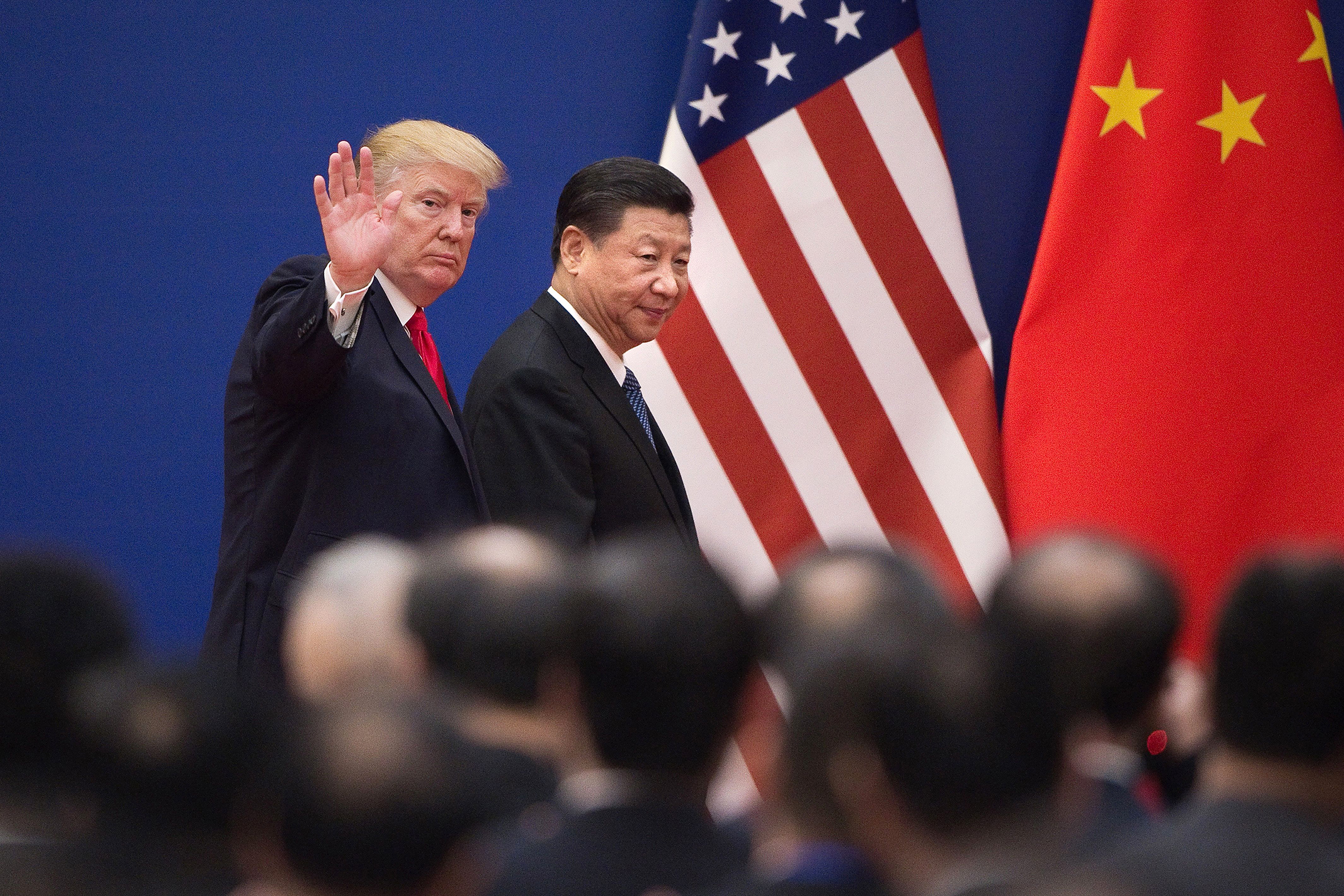 President Donald Trump and China's President Xi Jinping at the Great Hall of the People in Beijing on Nov. 9, 2017. (Nicolas Asfouri—AFP/Getty Images)