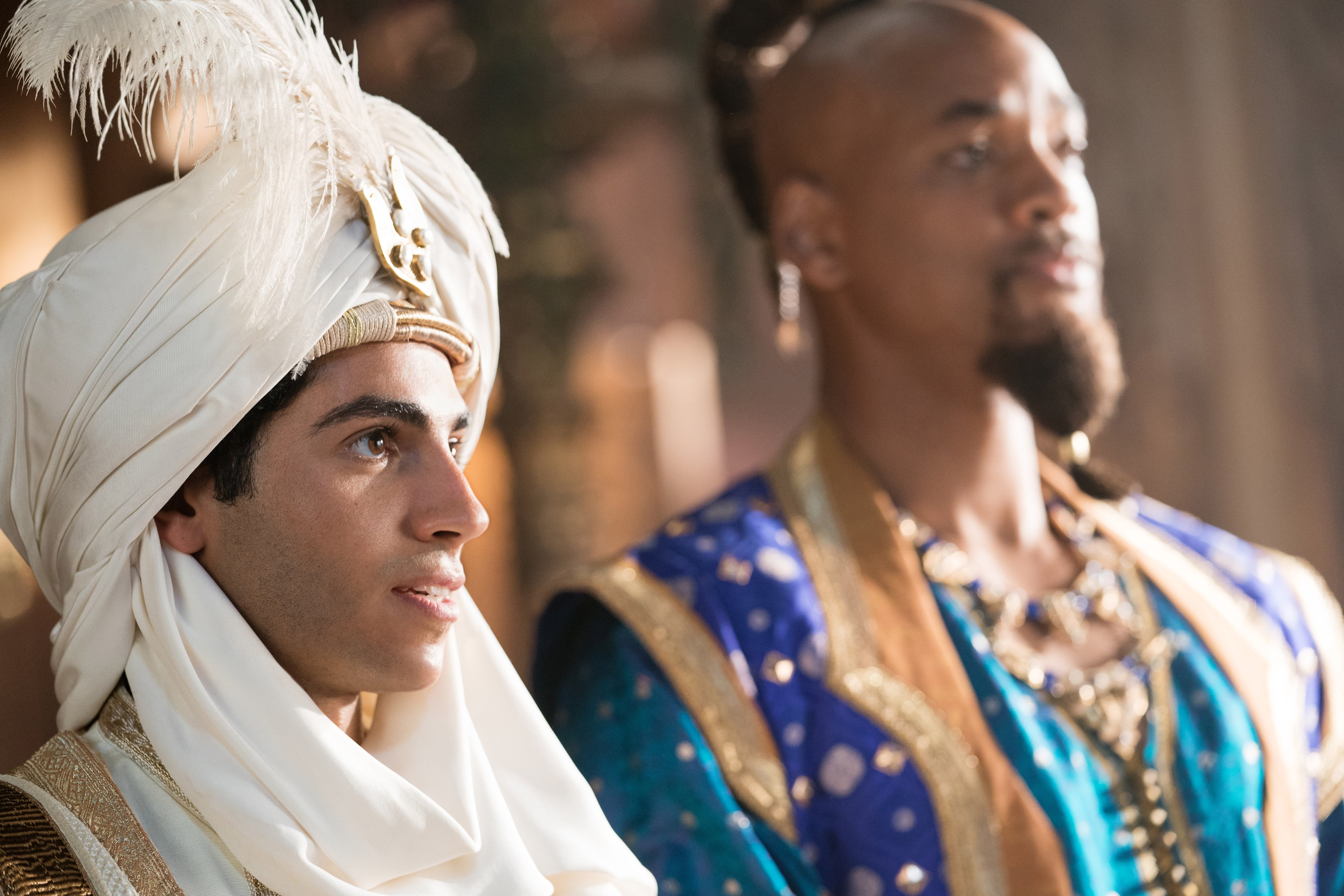 Mena Massoud is Aladdin and Will Smith is Genie in Disney’s live-action Aladdin, directed by Guy Ritchie. (Photo Credit: Daniel Smith—Disney)