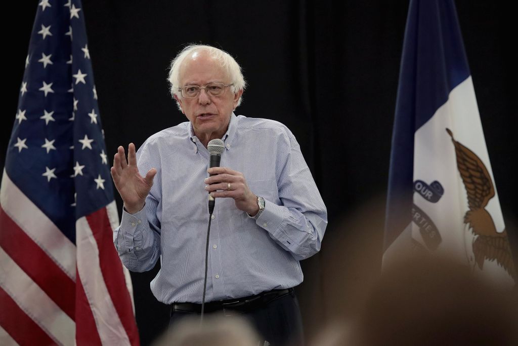Democratic Presidential candidate, Sen. Bernie Sanders (I-VT) hosts a town hall meeting on April 6, 2019 in Muscatine, Iowa. (Scott Olson—Getty Images)