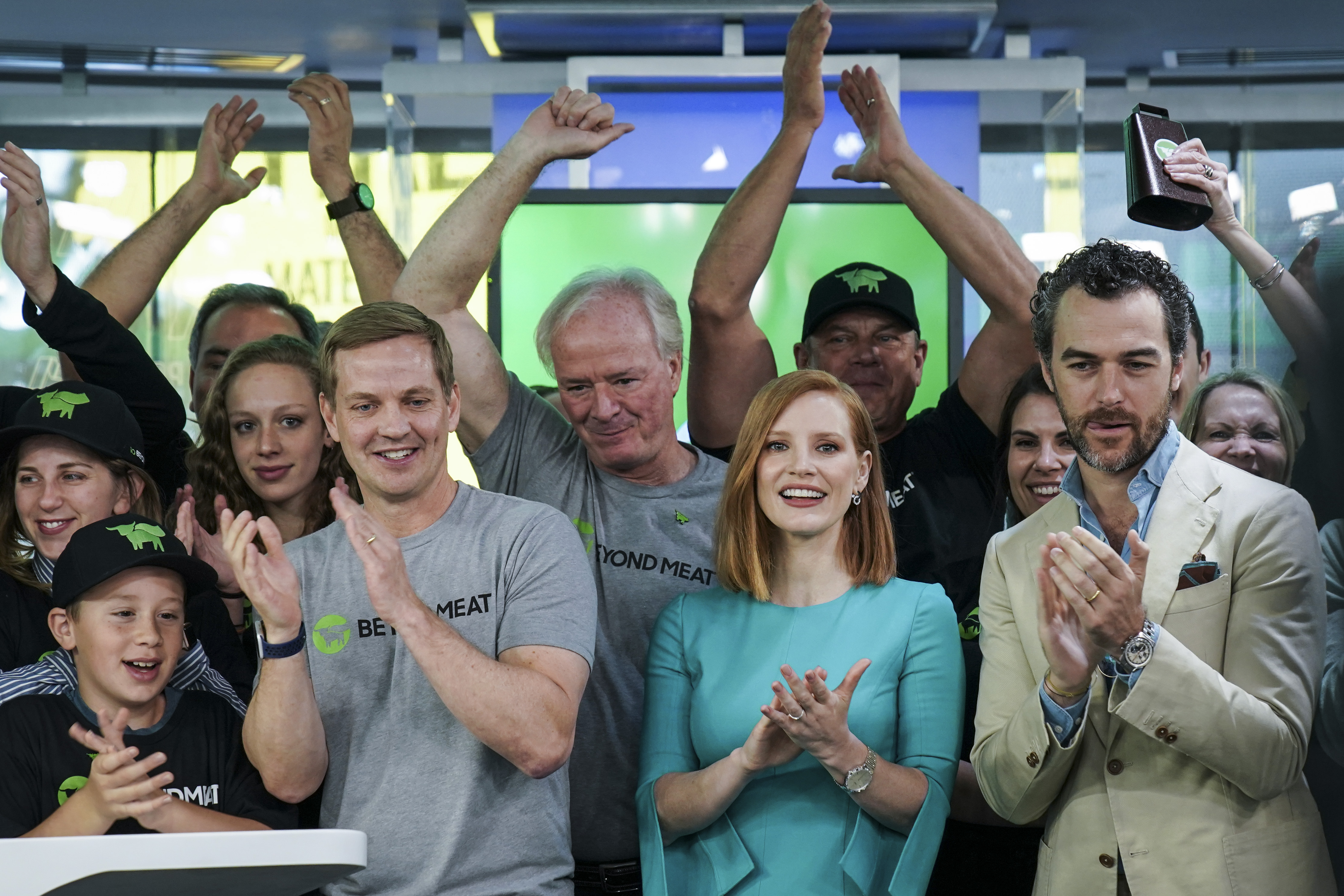Beyond Meat investor Jessica Chastain attends the opening bell ceremony at Nasdaq MarketSite to mark the IPO of Beyond Meat, May 2, 2019 in New York City. The company had the best U.S. IPO of the year so far. (Drew Angerer—Getty Images)