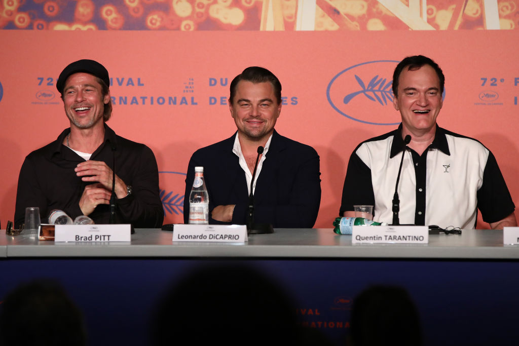 Brad Pitt, Leonardo DiCaprio and Quentin Tarantino attend the "Once Upon A Time In Hollywood" Press Conference during the 72nd annual Cannes Film Festival on May 22, 2019 in Cannes, France. (John Phillips—Getty Images)